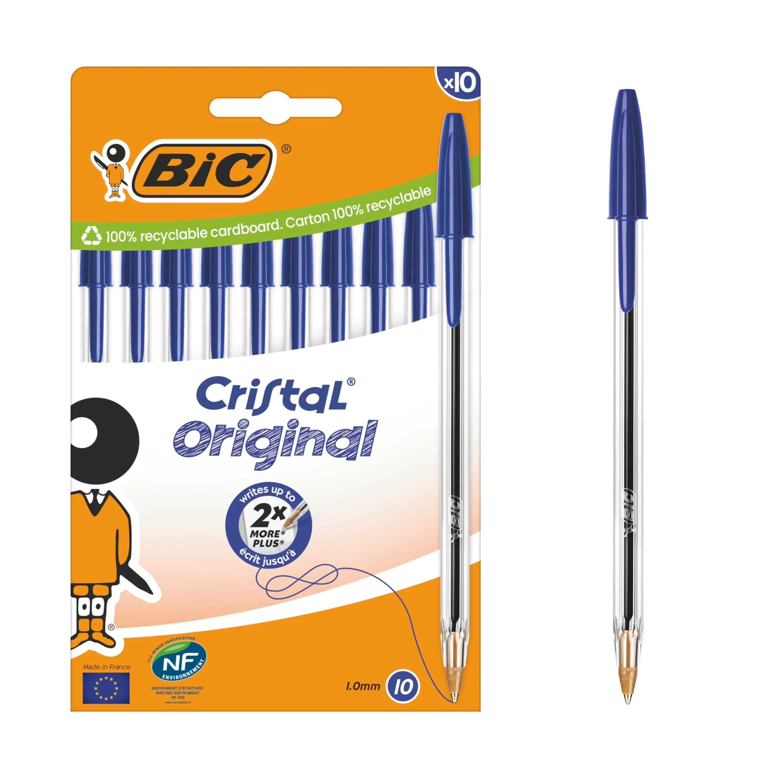 BIC Cristal Original Penne a Sfera Punta Media 1,0 mm, Blu, Confezione da 10 - immagine 1