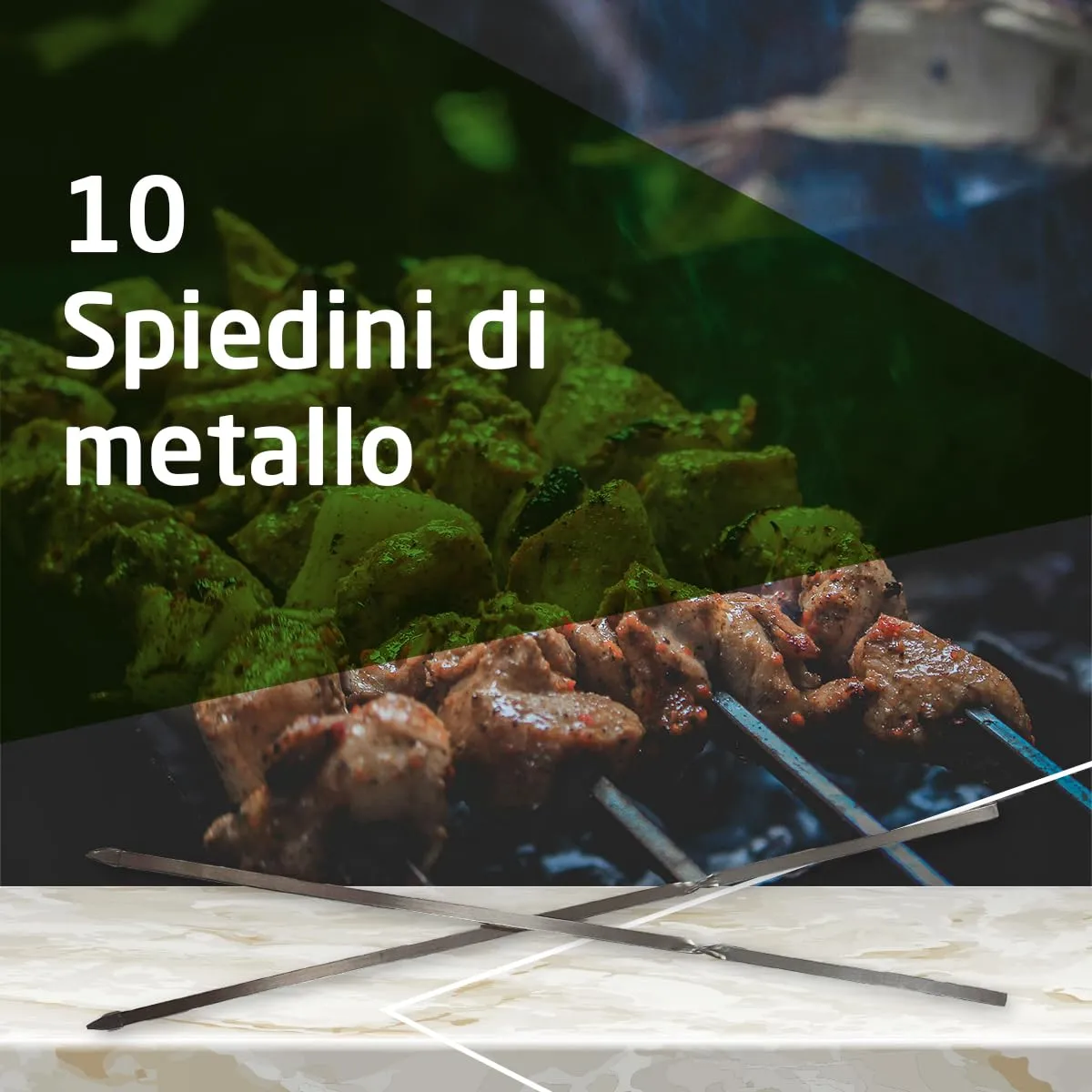 Amig Spiedini in Acciaio Inox per Barbecue, 10 Pezzi, 30 cm - immagine 2
