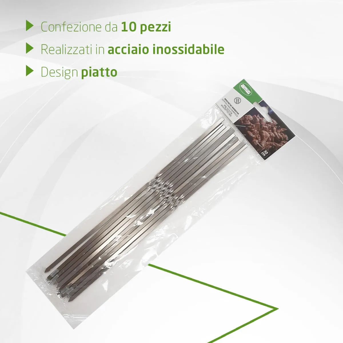 Amig Spiedini in Acciaio Inox per Barbecue, 10 Pezzi, 30 cm - immagine 3