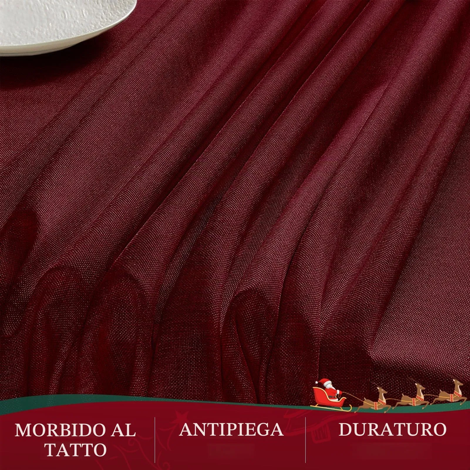 Softalker Tovaglia Rotonda in Finto Lino 200 cm, Rossa, Antimacchia e Impermeabile - immagine 4