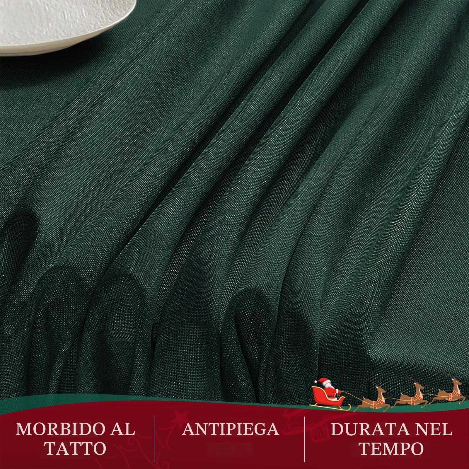 Softalker Tovaglia Natalizia in Finto Lino Verde, 140x180 cm, Rettangolare per 6 Posti, Antimacchia e Idrorepellente - immagine 5
