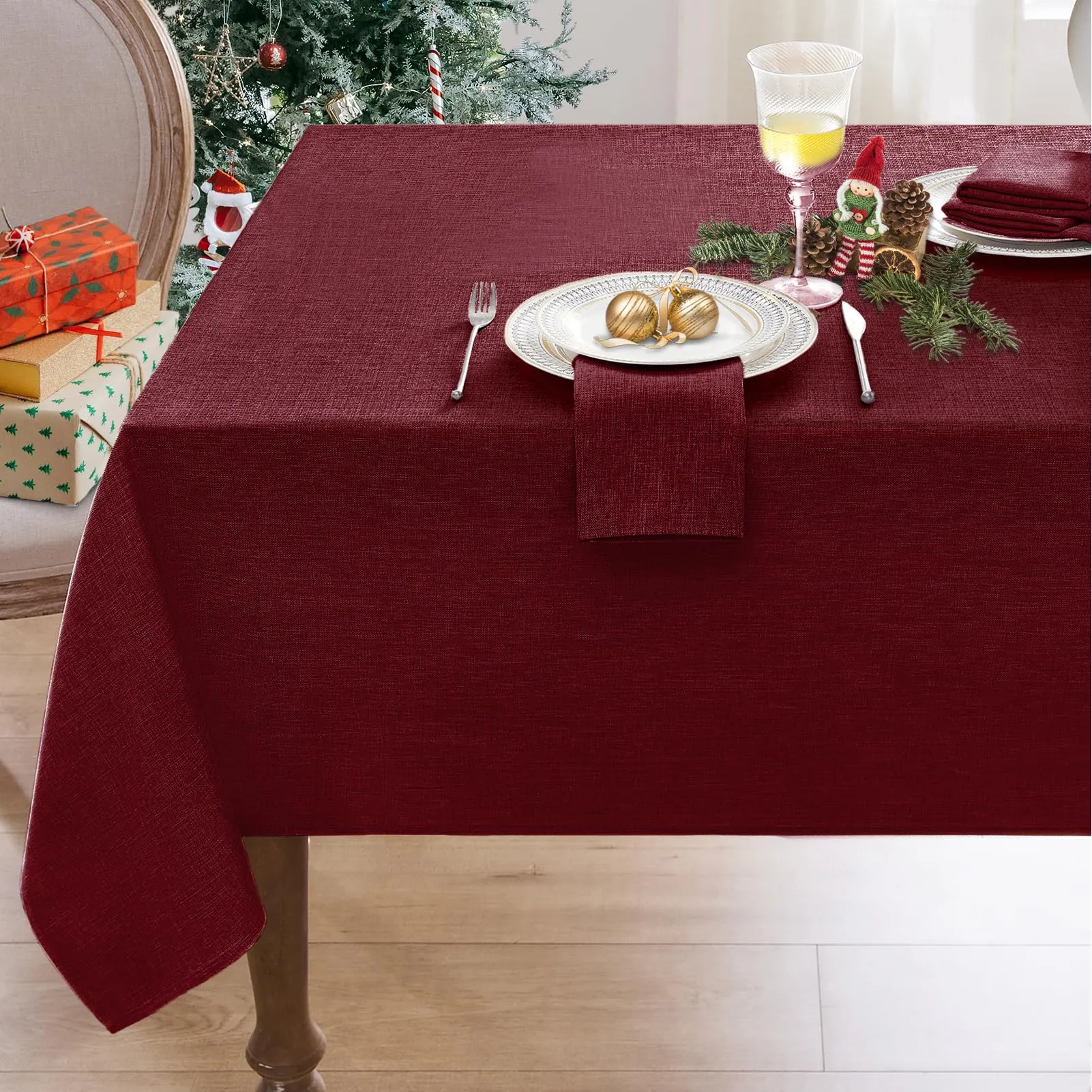 Softalker Tovaglia Natalizia Rettangolare Rossa 240x140 cm, Antimacchia e Idrorepellente per 8-10 Posti - immagine 1