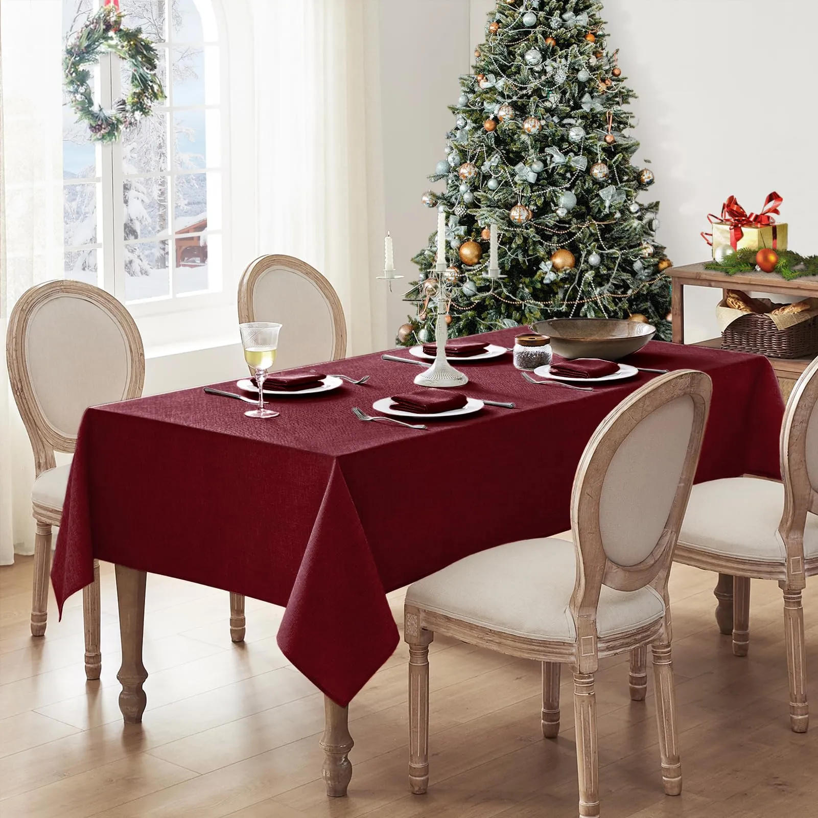 Softalker Tovaglia Natalizia Rettangolare Rossa 240x140 cm, Antimacchia e Idrorepellente per 8-10 Posti - immagine 7