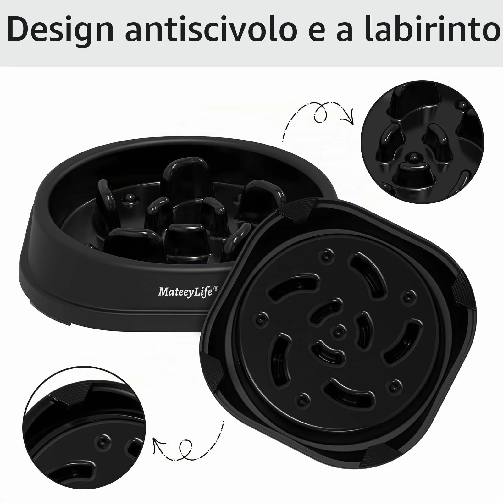 MateeyLife Ciotola per Alimentazione Lenta per Gatti e Cani di Piccola Taglia, Antiscivolo, Nero - immagine 4