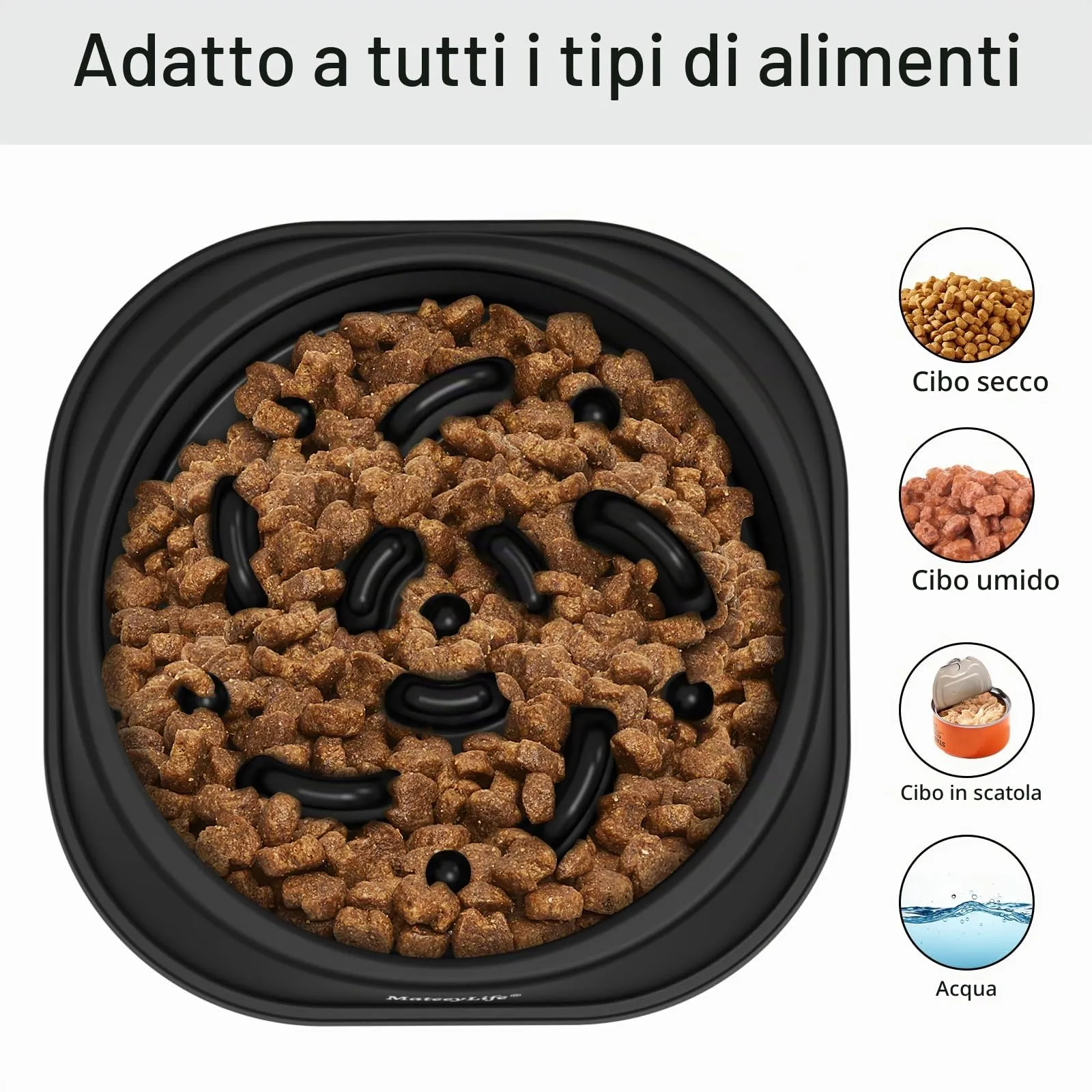MateeyLife Ciotola per Alimentazione Lenta per Gatti e Cani di Piccola Taglia, Antiscivolo, Nero - immagine 6