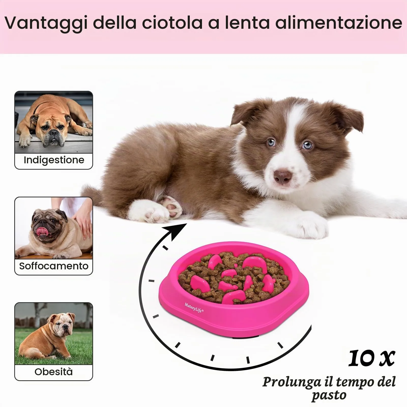 MateeyLife Ciotola Anti Ingozzamento Puzzle Antiscivolo per Cani di Taglia Piccola e Media, Rosa 15,24 cm - immagine 2