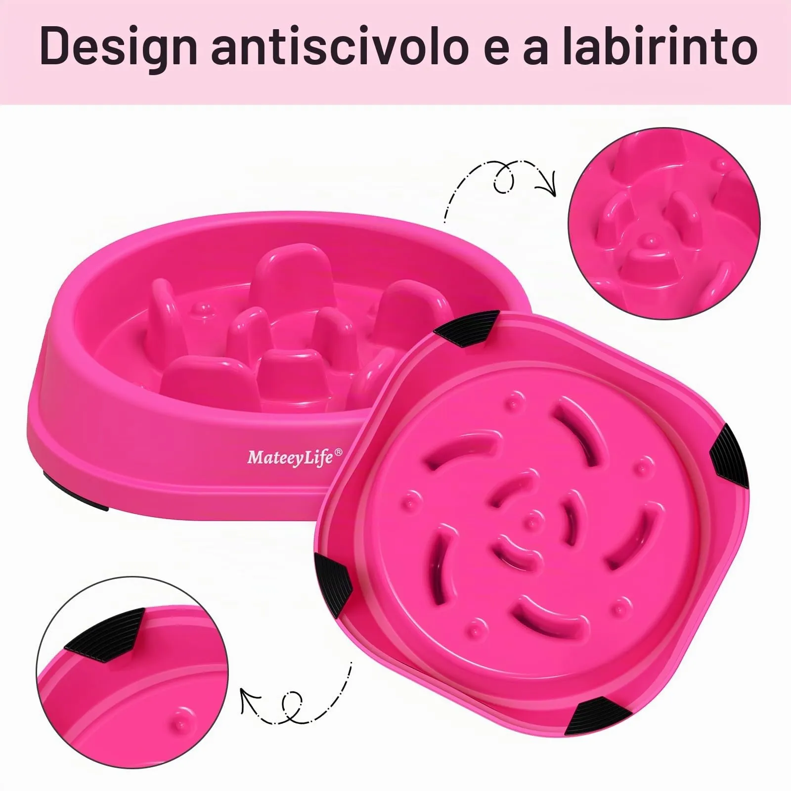 MateeyLife Ciotola Anti Ingozzamento Puzzle Antiscivolo per Cani di Taglia Piccola e Media, Rosa 15,24 cm - immagine 4