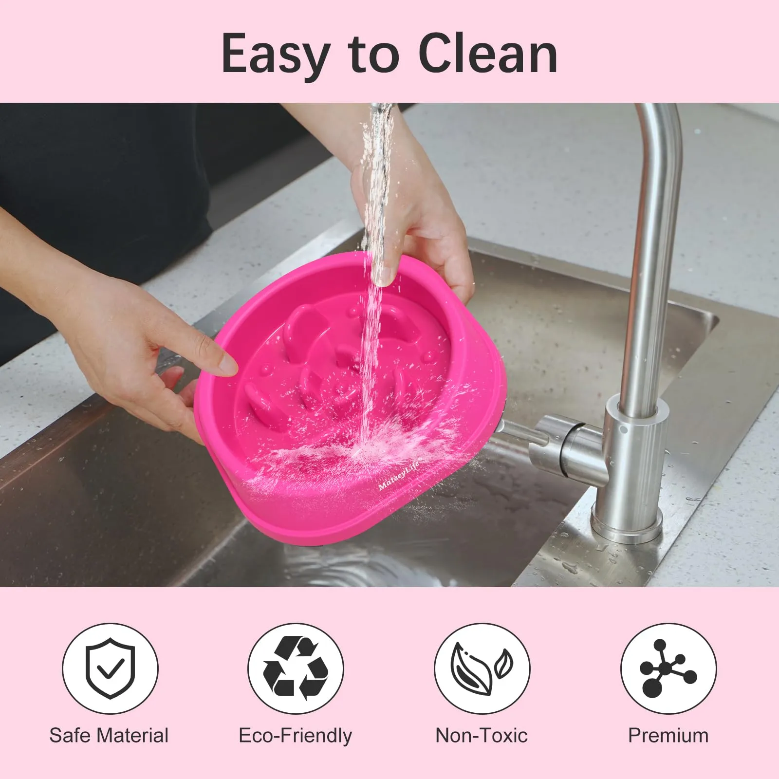 MateeyLife Ciotola Anti Ingozzamento Puzzle Antiscivolo per Cani di Taglia Piccola e Media, Rosa 15,24 cm - immagine 7