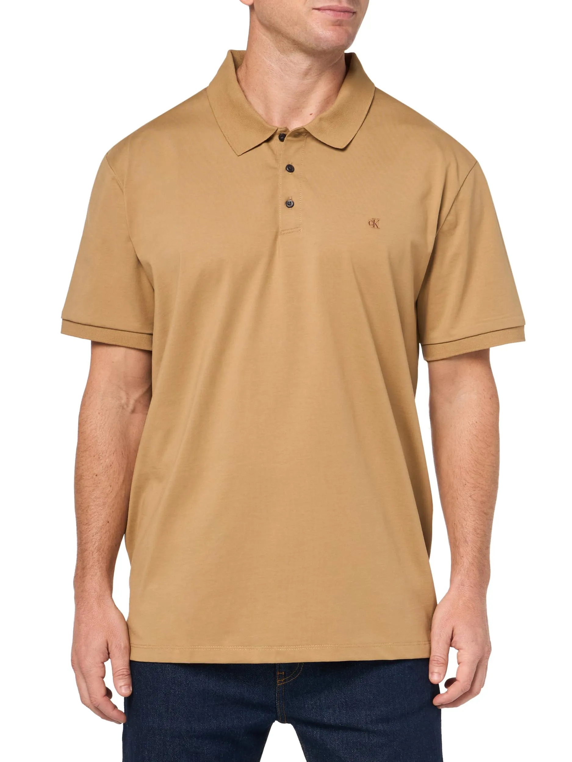 Calvin Klein Polo da uomo in cotone liscio con logo monogramma, Occhio di tigre, M - immagine 1