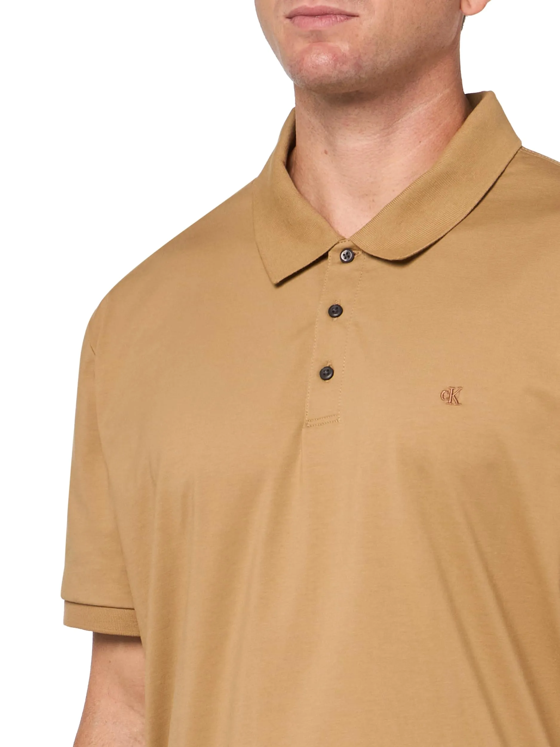 Calvin Klein Polo da uomo in cotone liscio con logo monogramma, Occhio di tigre, M - immagine 3