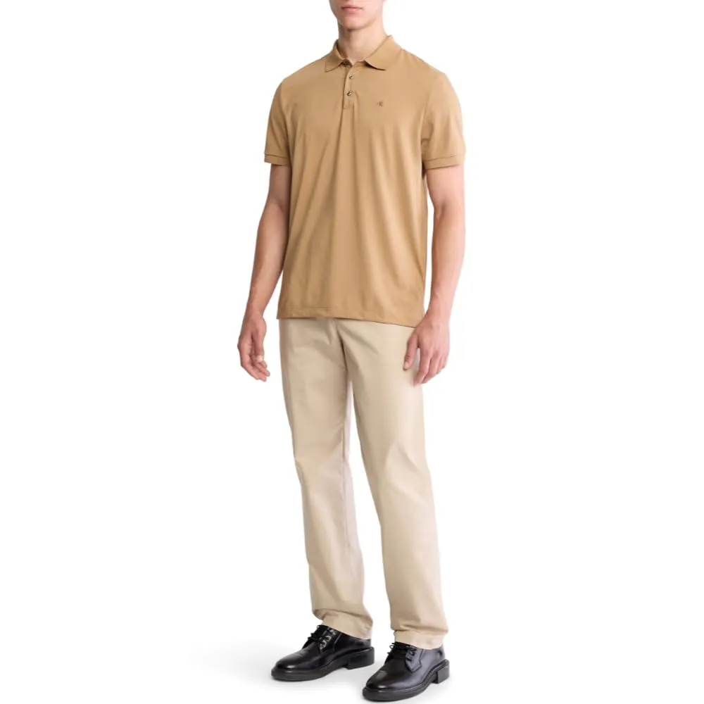 Calvin Klein Polo da uomo in cotone liscio con logo monogramma, Occhio di tigre, M - immagine 4