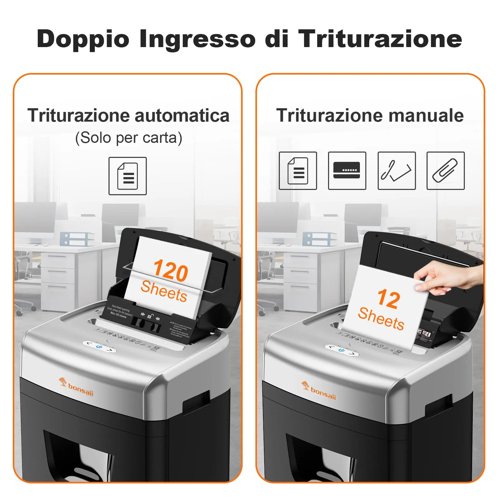 Bonsaii Distruggidocumenti Auto 120 Fogli, Microframmento P-4 - immagine 2