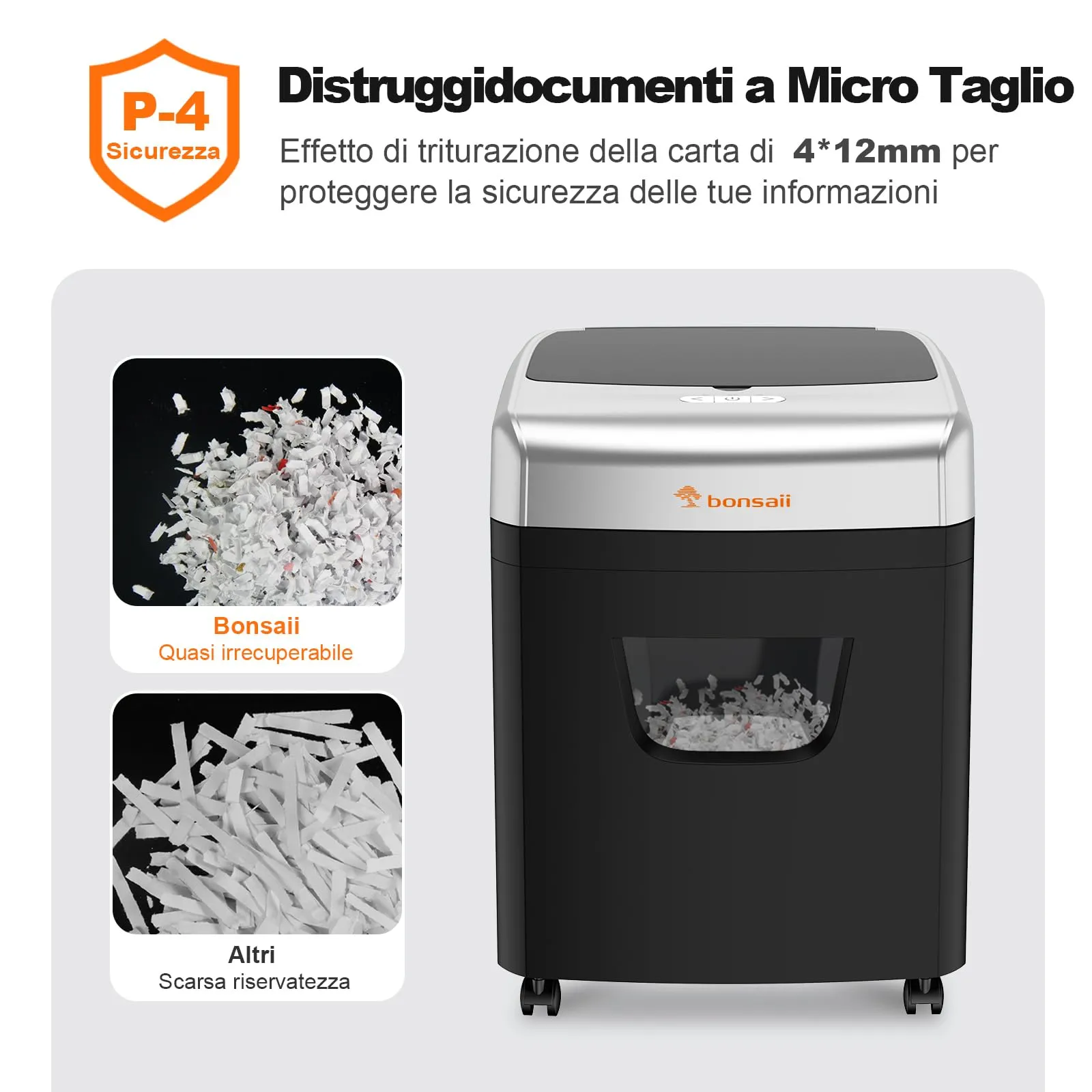 Bonsaii Distruggidocumenti Auto 120 Fogli, Microframmento P-4 - immagine 3