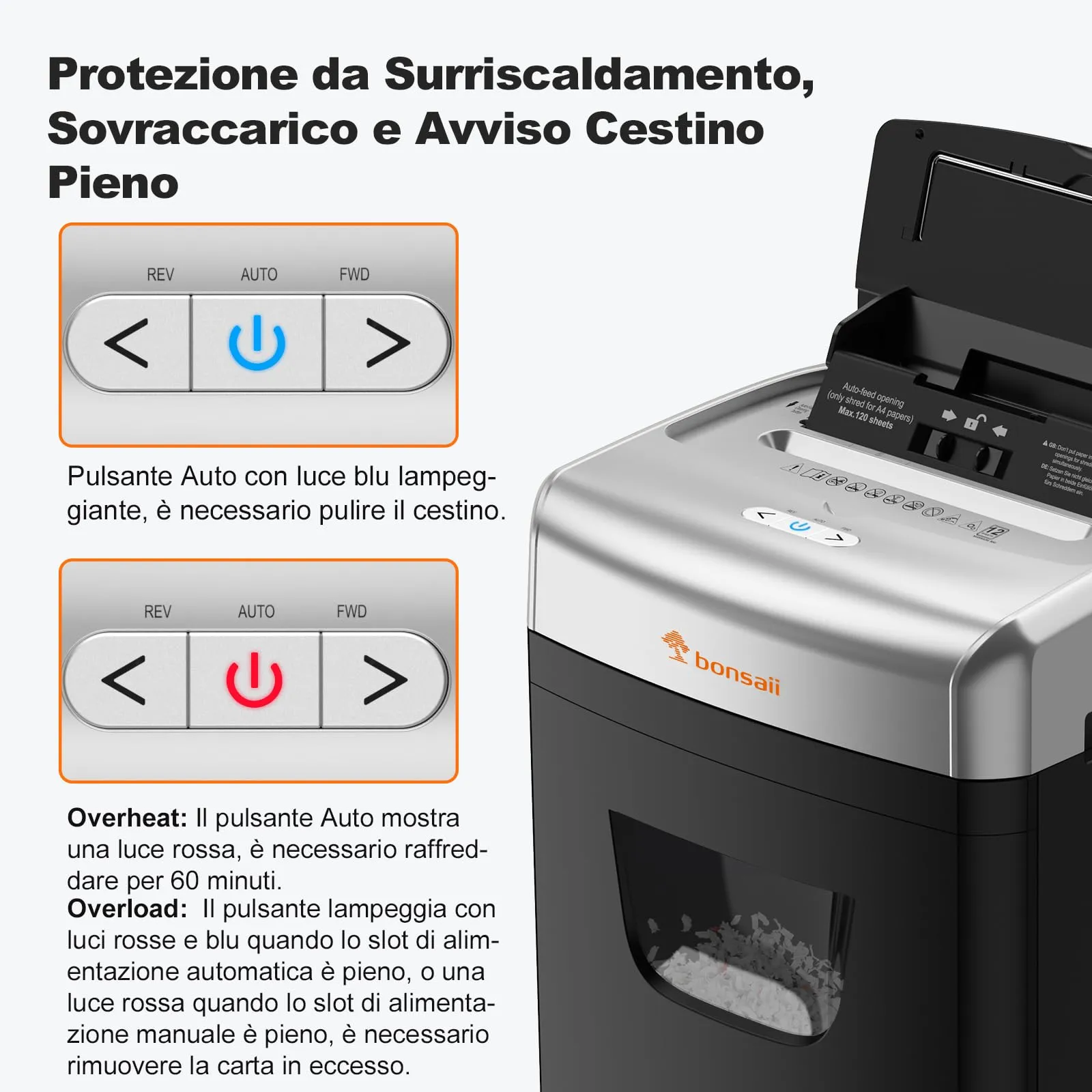 Bonsaii Distruggidocumenti Auto 120 Fogli, Microframmento P-4 - immagine 4