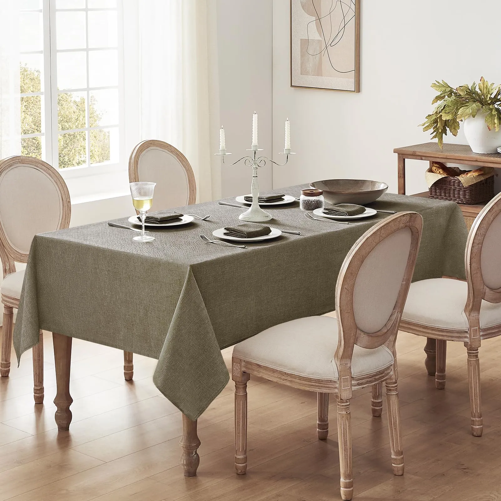 Softalker Tovaglia Rettangolare in Finto Lino, Antimacchia e Idrorepellente, 240 x 140 cm, Marrone - immagine 2