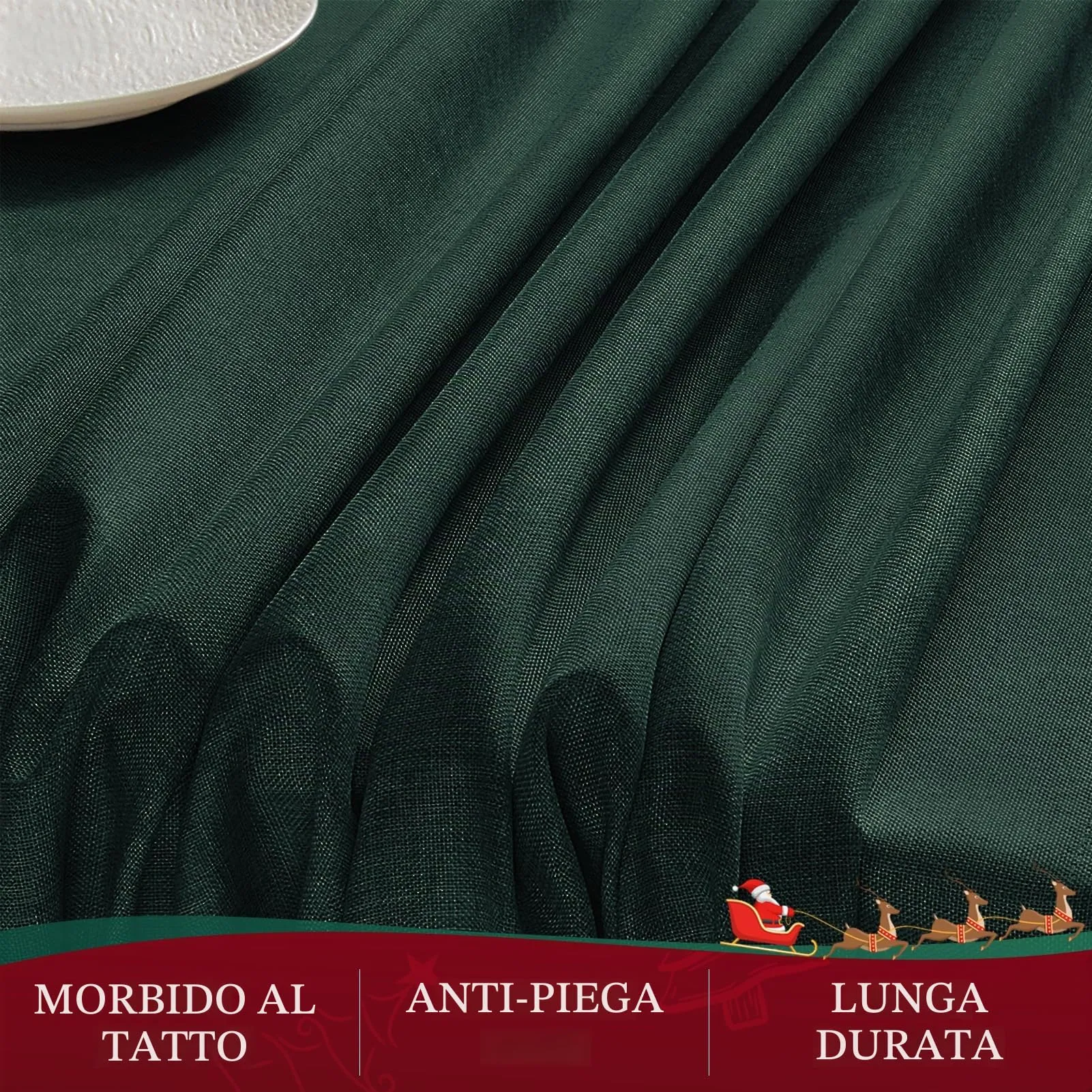Softalker Tovaglia Rotonda in Finto Lino Verde, 200 cm, Antimacchia - immagine 3