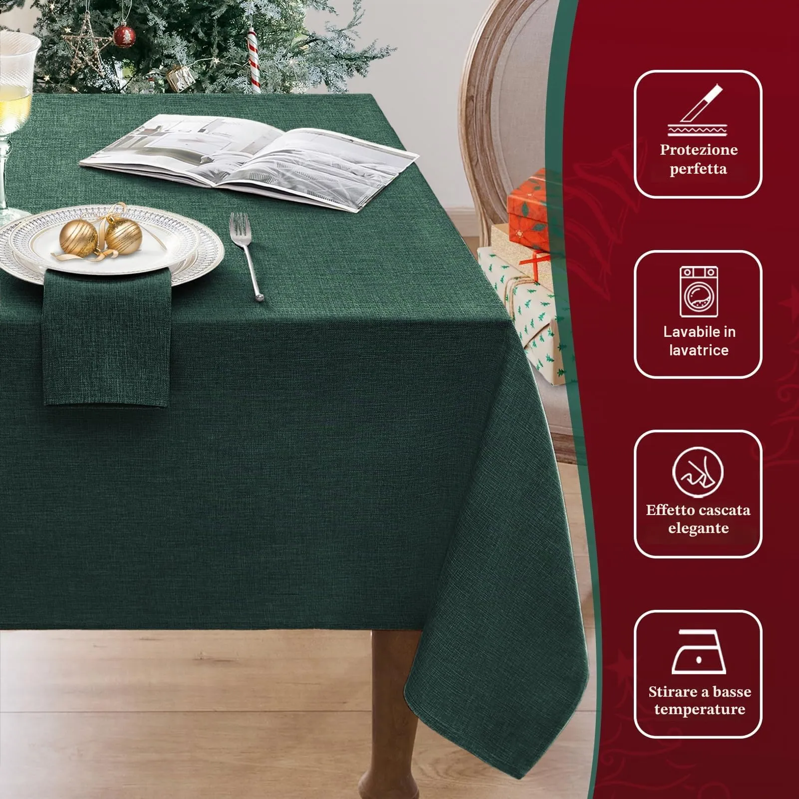 Softalker Tovaglia in Finto Lino Rettangolare Antimacchia e Impermeabile, 240 x 140 cm, Verde - immagine 6