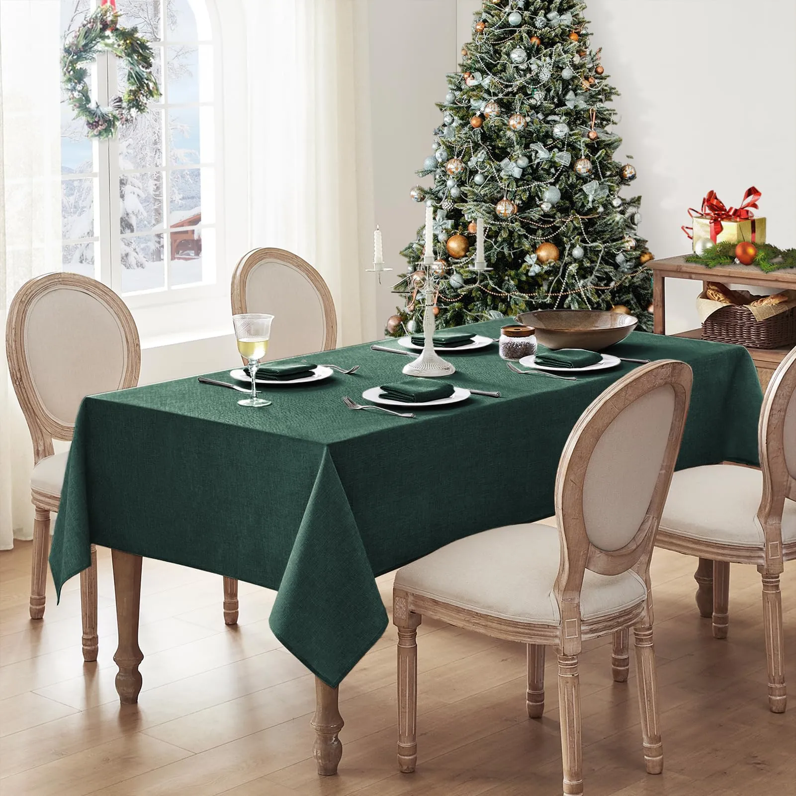 Softalker Tovaglia in Finto Lino Rettangolare Antimacchia e Impermeabile, 240 x 140 cm, Verde - immagine 7