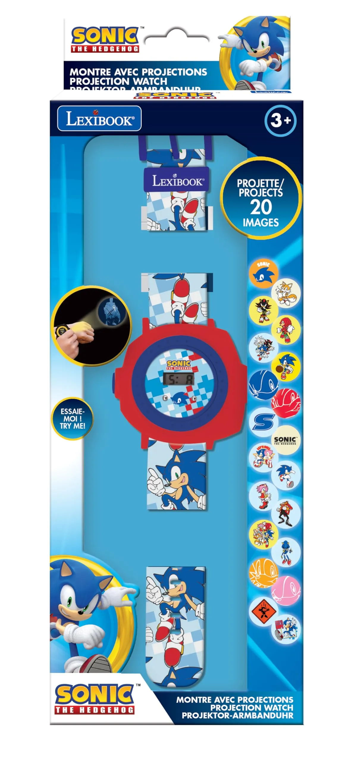 Lexibook SEGA Sonic The Hedgehog Orologio da proiezione con schermo digitale, Blu/Rosso, DMW050SN - immagine 6