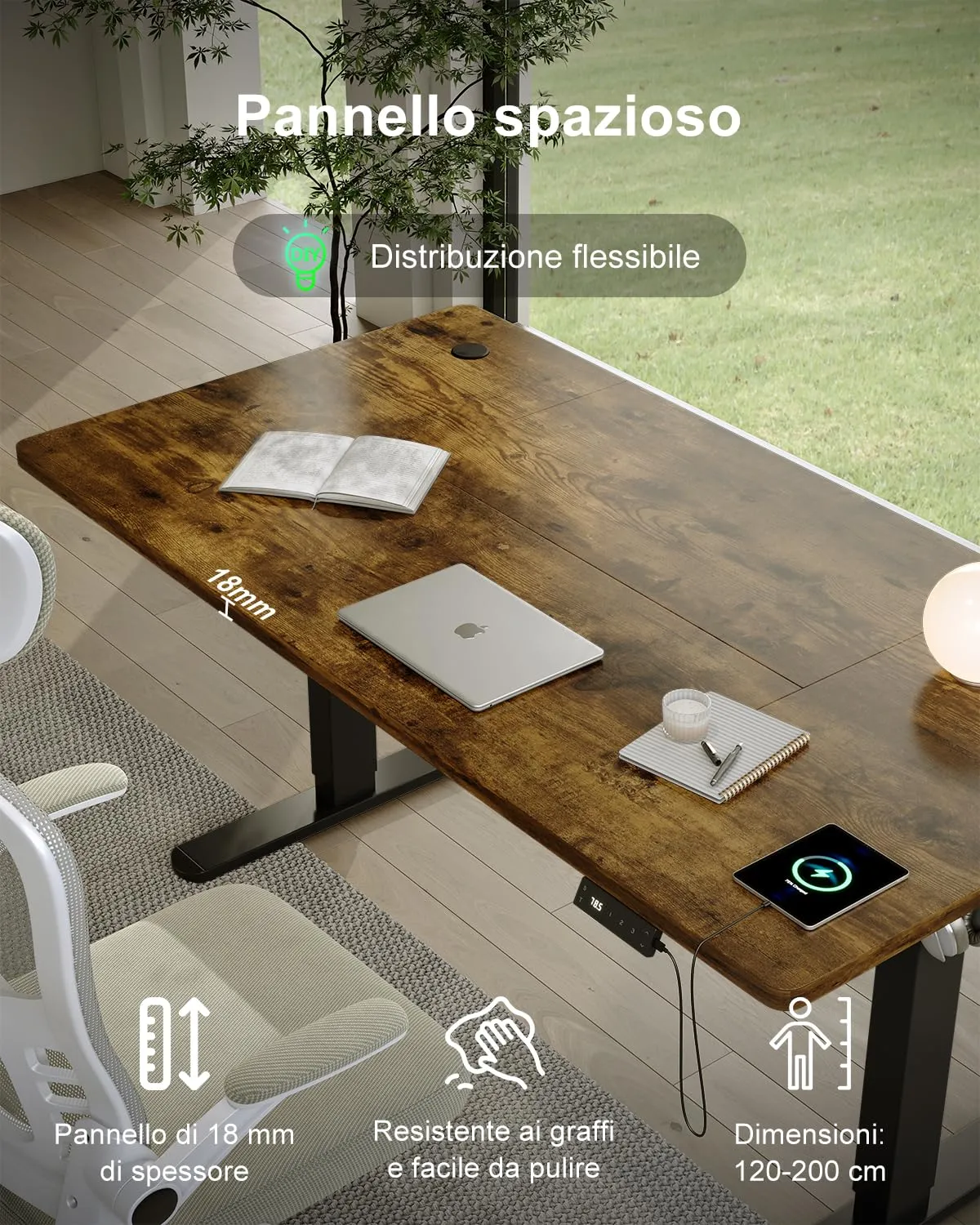 Devoko Scrivania Regolabile in Altezza 140x80 cm Marrone con Ruote - immagine 6