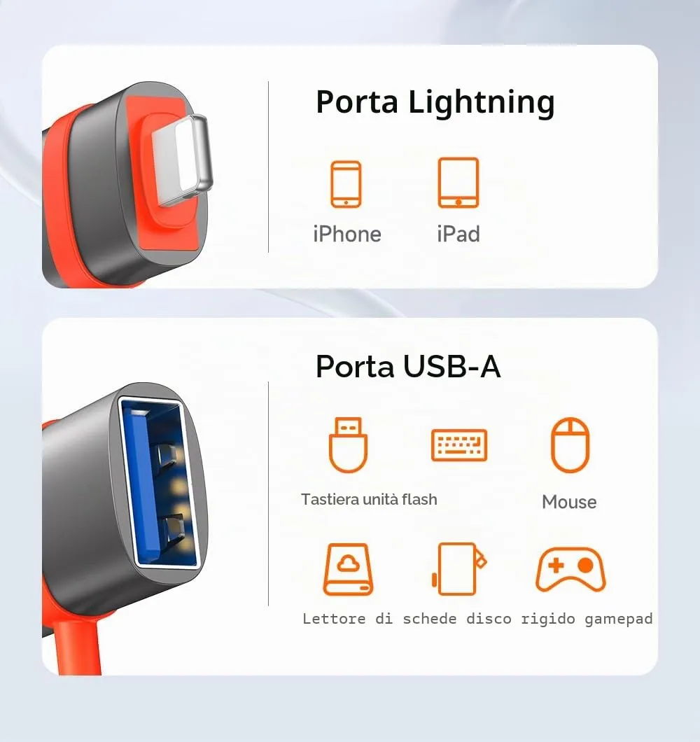mcdodo Adattatore da USB-A a Lightning, 2 pezzi, Convertitore con Clip Portachiavi per iPhone 14/13/12/11/SE, iPad, iPod - immagine 7