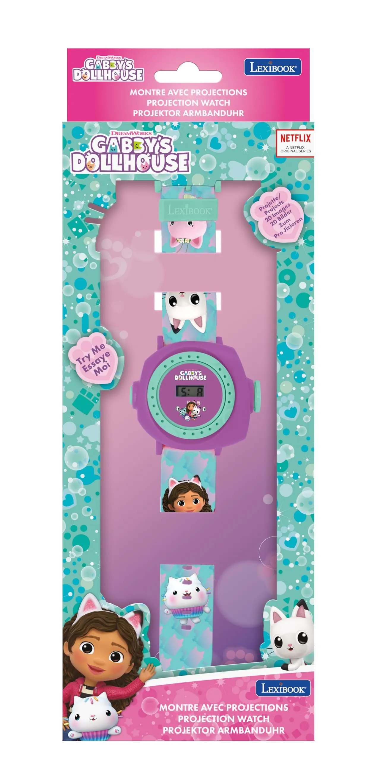 Lexibook Gabby's Dollhouse Orologio da Proiezione con Schermo Digitale, Blu/Viola, DMW050GDH - immagine 3