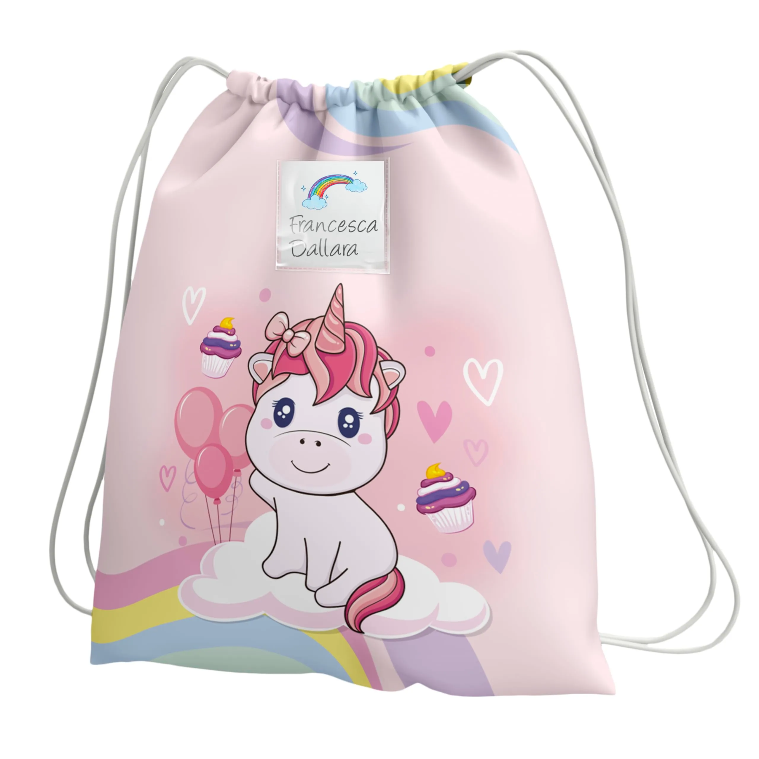 KAÏDENSÏ Sacca Asilo Personalizzata Unicorno, Zainetto Asilo Nido 32x40 cm con Tasca Interna - immagine 1