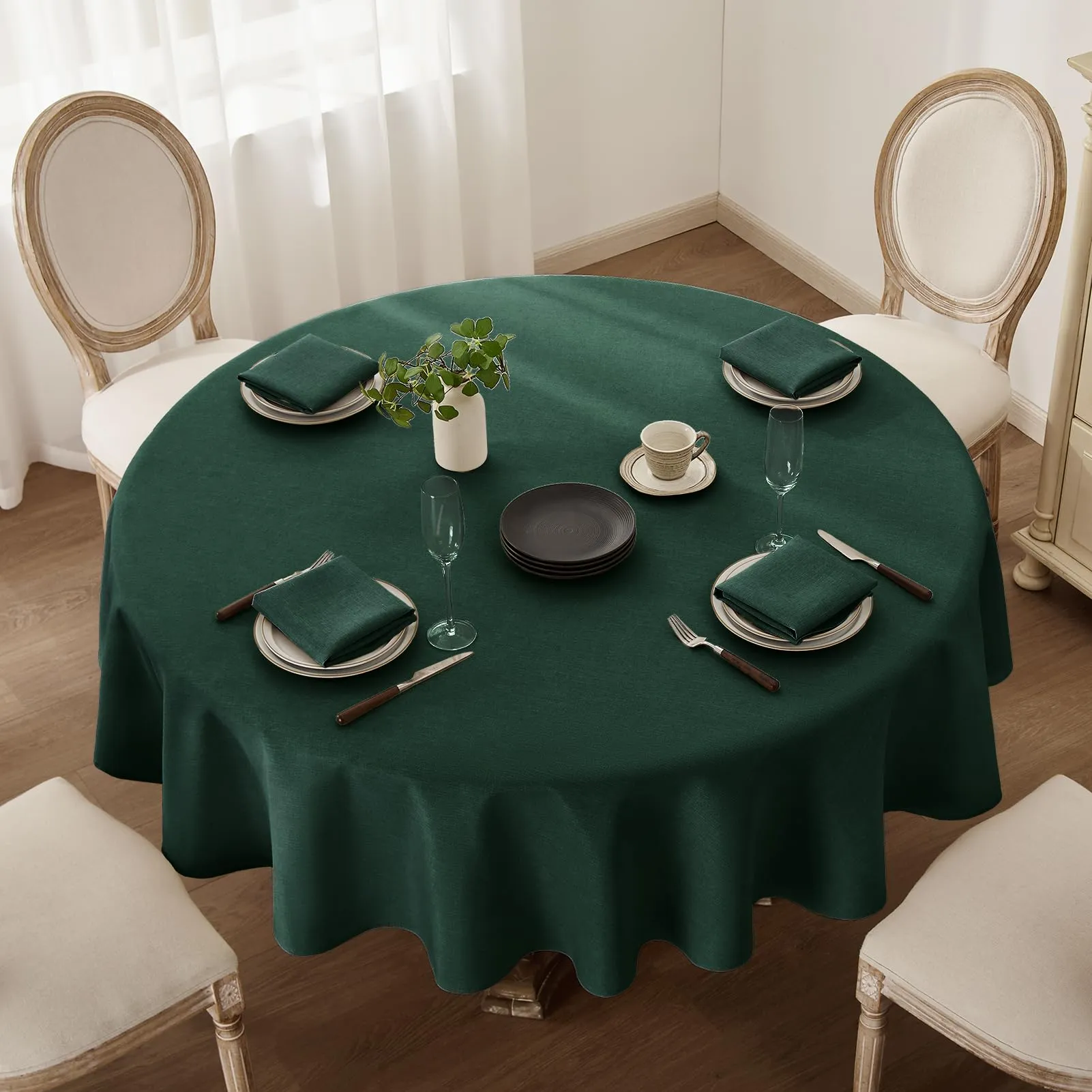 Softalker Tovaglia Rotonda 160 cm in Finto Lino, Antimacchia e Idrorepellente - immagine 2