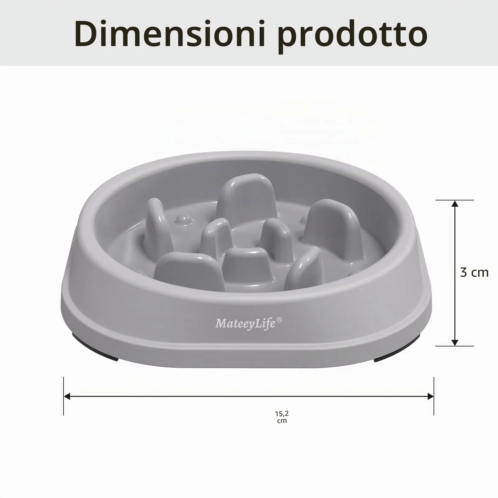 MateeyLife Ciotola Alimentazione Lenta per Gatti e Cani di Piccola Taglia, Antiscivolo, 1 Tazza, Grigio e Nero - immagine 3