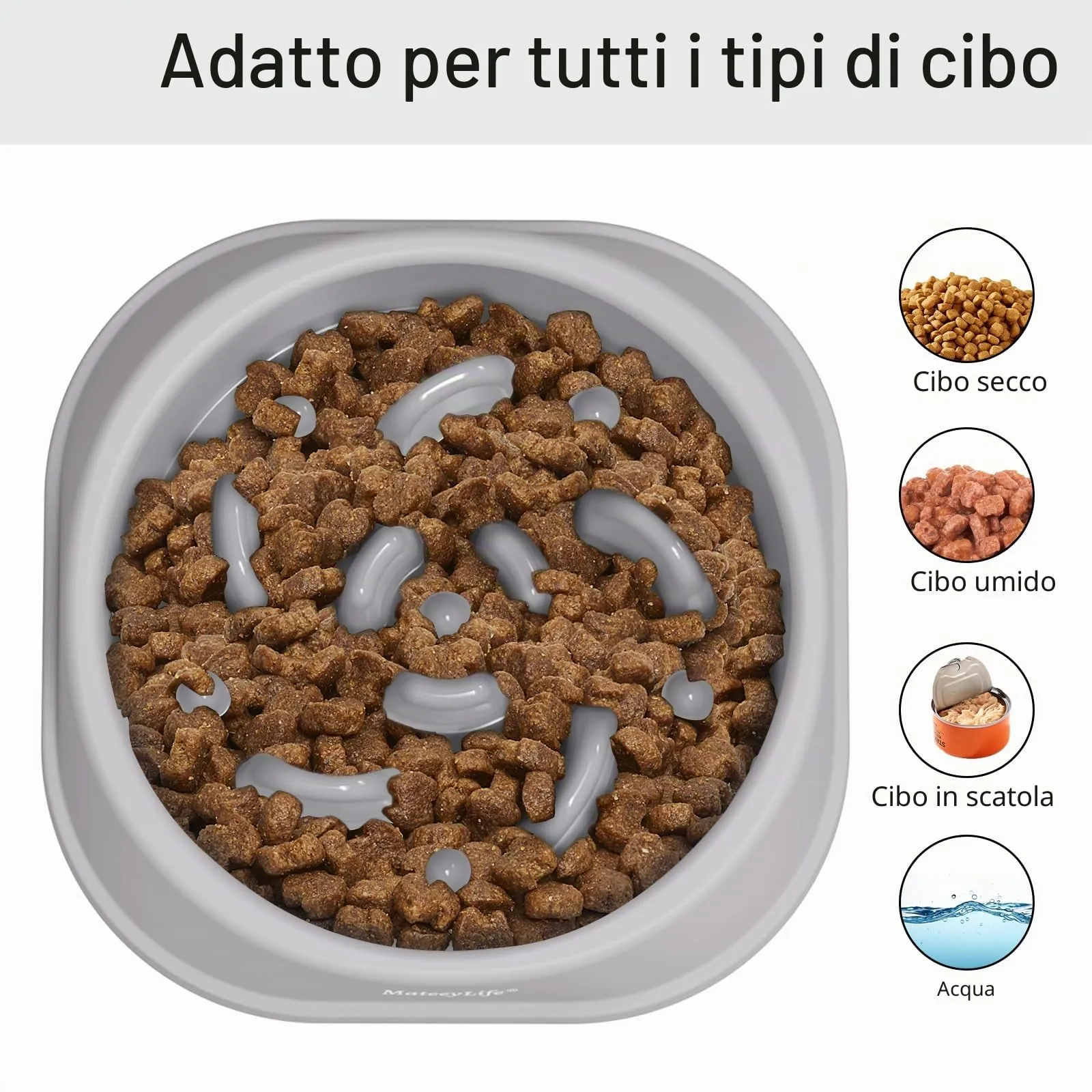 MateeyLife Ciotola Alimentazione Lenta per Gatti e Cani di Piccola Taglia, Antiscivolo, 1 Tazza, Grigio e Nero - immagine 6