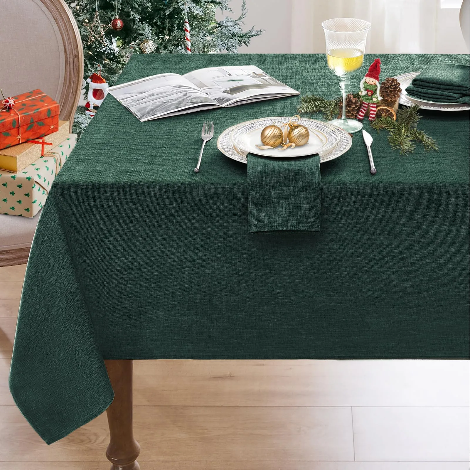 Softalker Tovaglia in Finto Lino Quadrata Verde, 100x100 cm, Antimacchia e Idrorepellente - immagine 1
