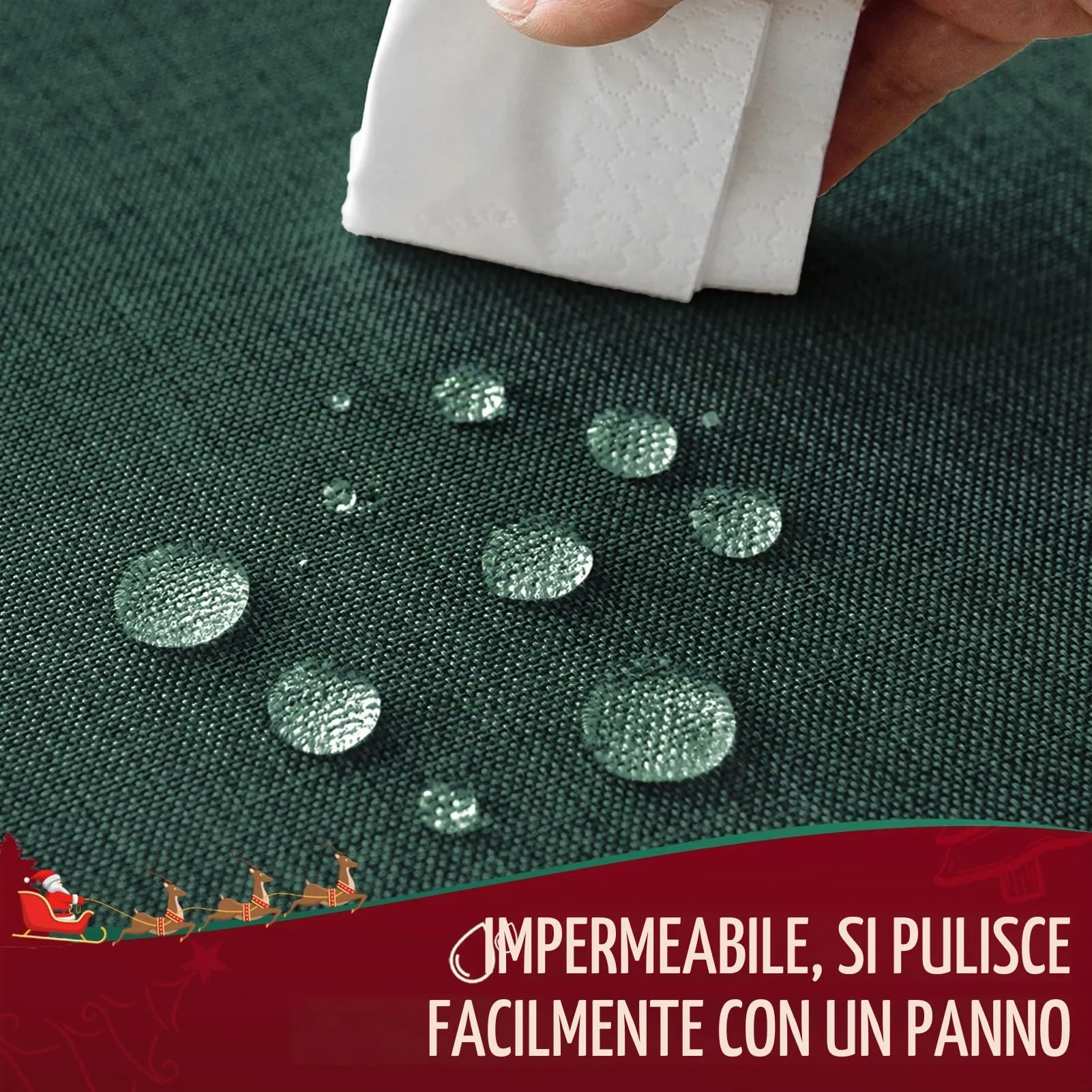 Softalker Tovaglia in Finto Lino Quadrata Verde, 100x100 cm, Antimacchia e Idrorepellente - immagine 3