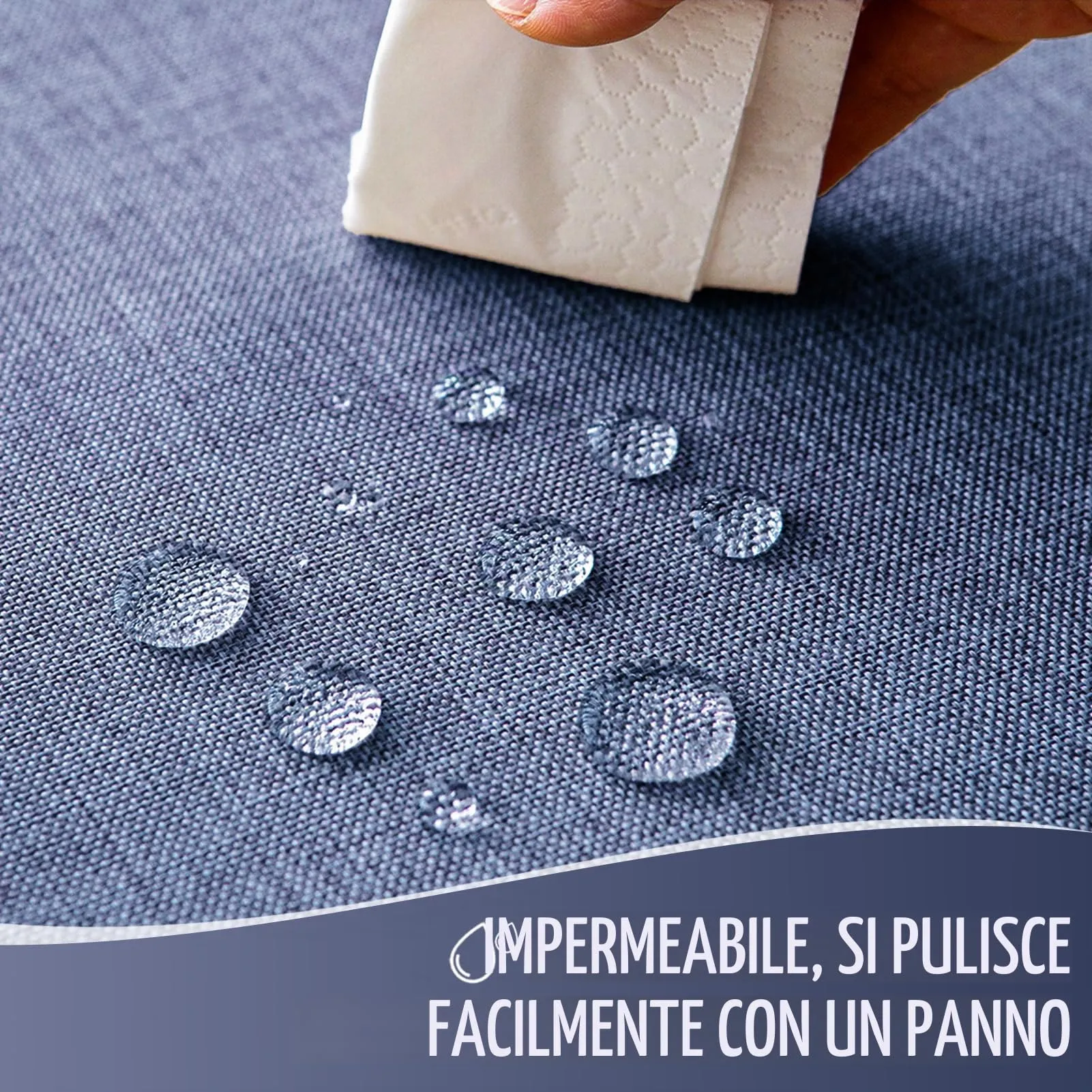 Softalker Tovaglia Rotonda Blu 160 cm in Finto Lino Antimacchia e Idrorepellente - immagine 3