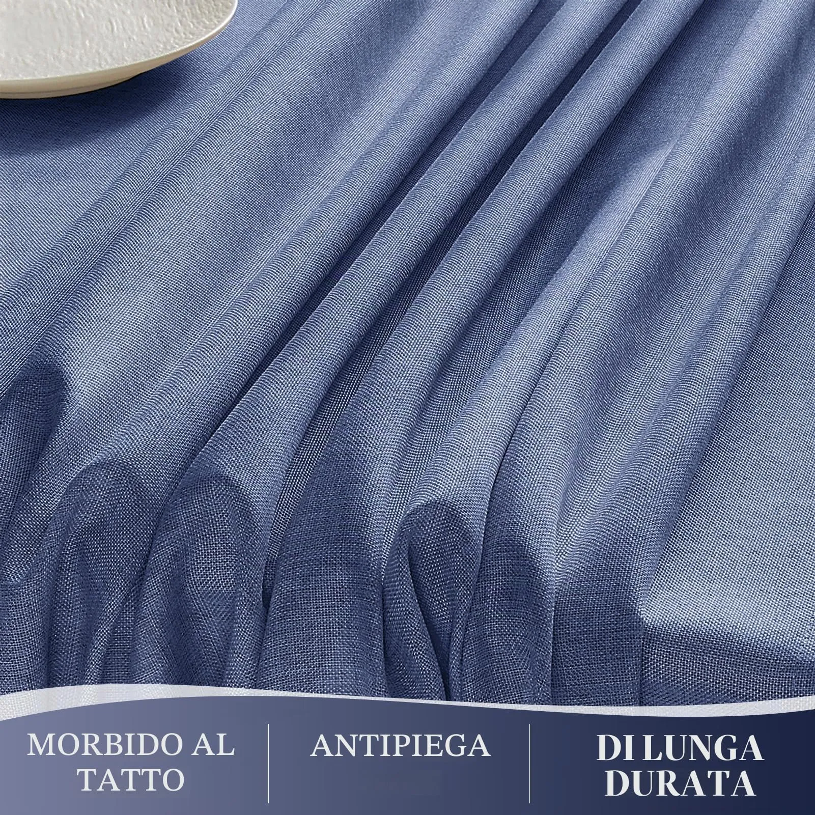 Softalker Tovaglia Rotonda Blu 160 cm in Finto Lino Antimacchia e Idrorepellente - immagine 5