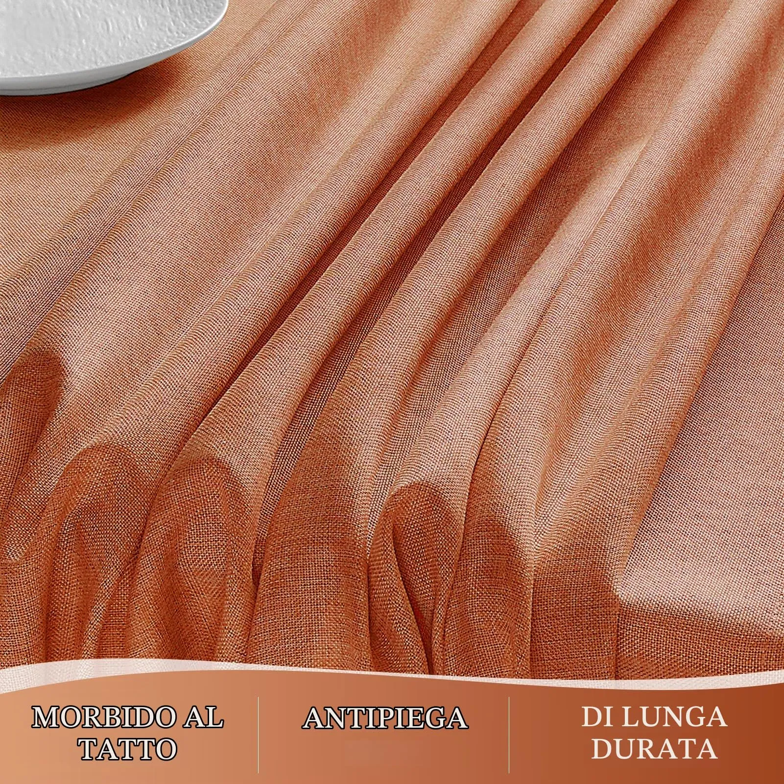 Softalker Tovaglia in Finto Lino Rettangolare Antimacchia e Impermeabile, 240 x 140 cm, Arancione - immagine 4