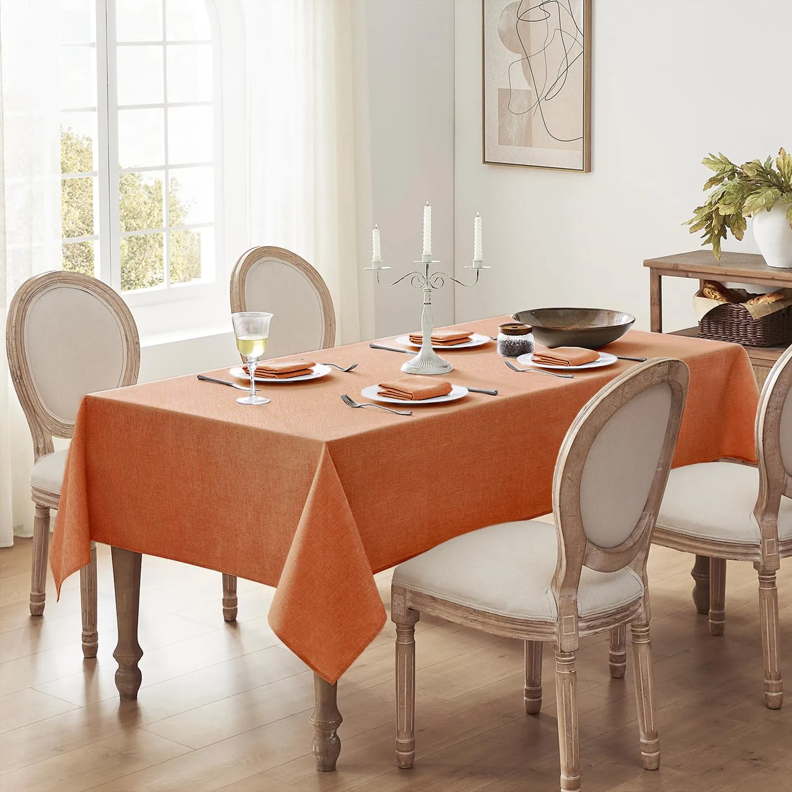 Softalker Tovaglia in Finto Lino Rettangolare Antimacchia e Impermeabile, 240 x 140 cm, Arancione - immagine 6