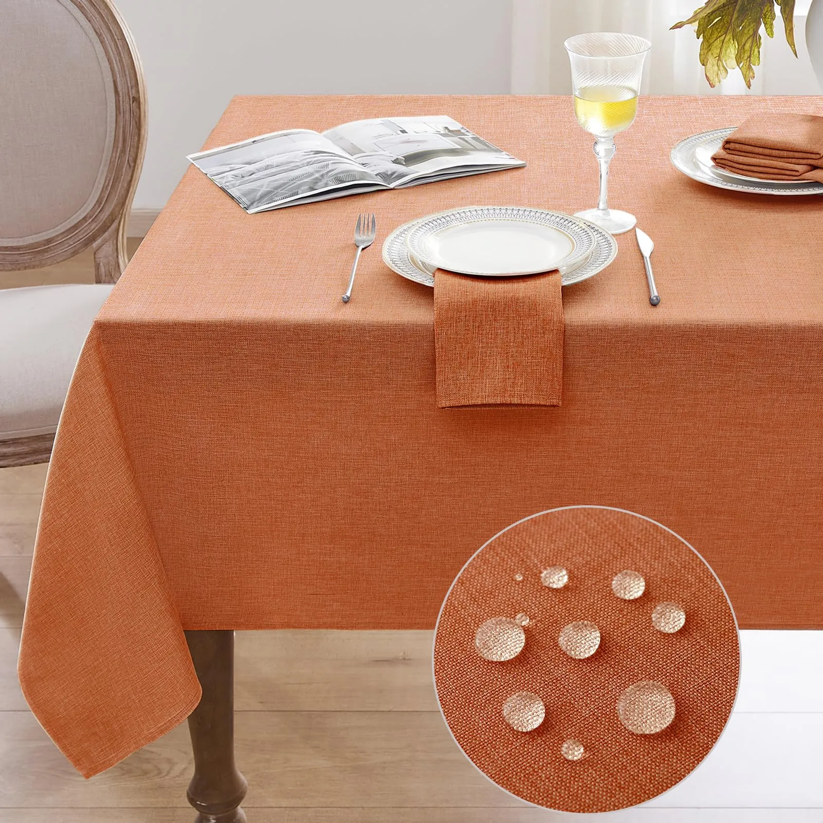 Softalker Tovaglia in finto lino antimacchia, 100x100 cm, Arancione - immagine 1