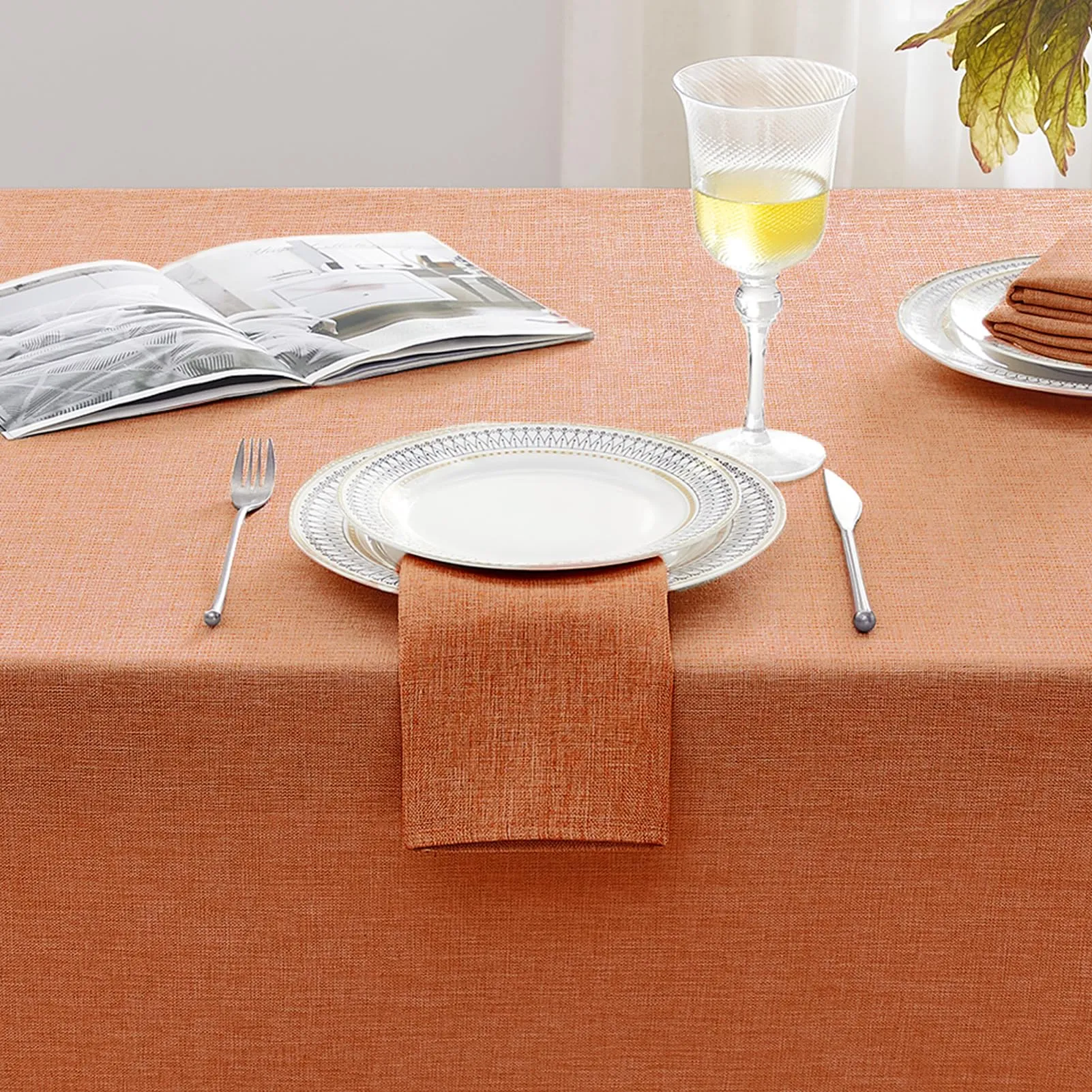 Softalker Tovaglia in finto lino antimacchia, 100x100 cm, Arancione - immagine 2
