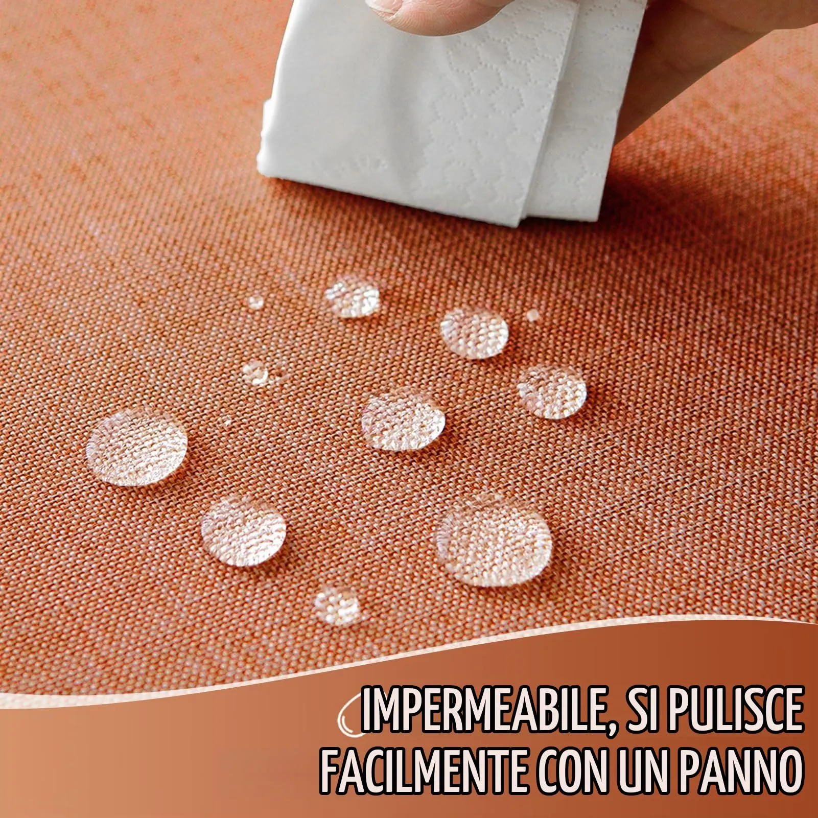 Softalker Tovaglia in finto lino antimacchia, 100x100 cm, Arancione - immagine 3