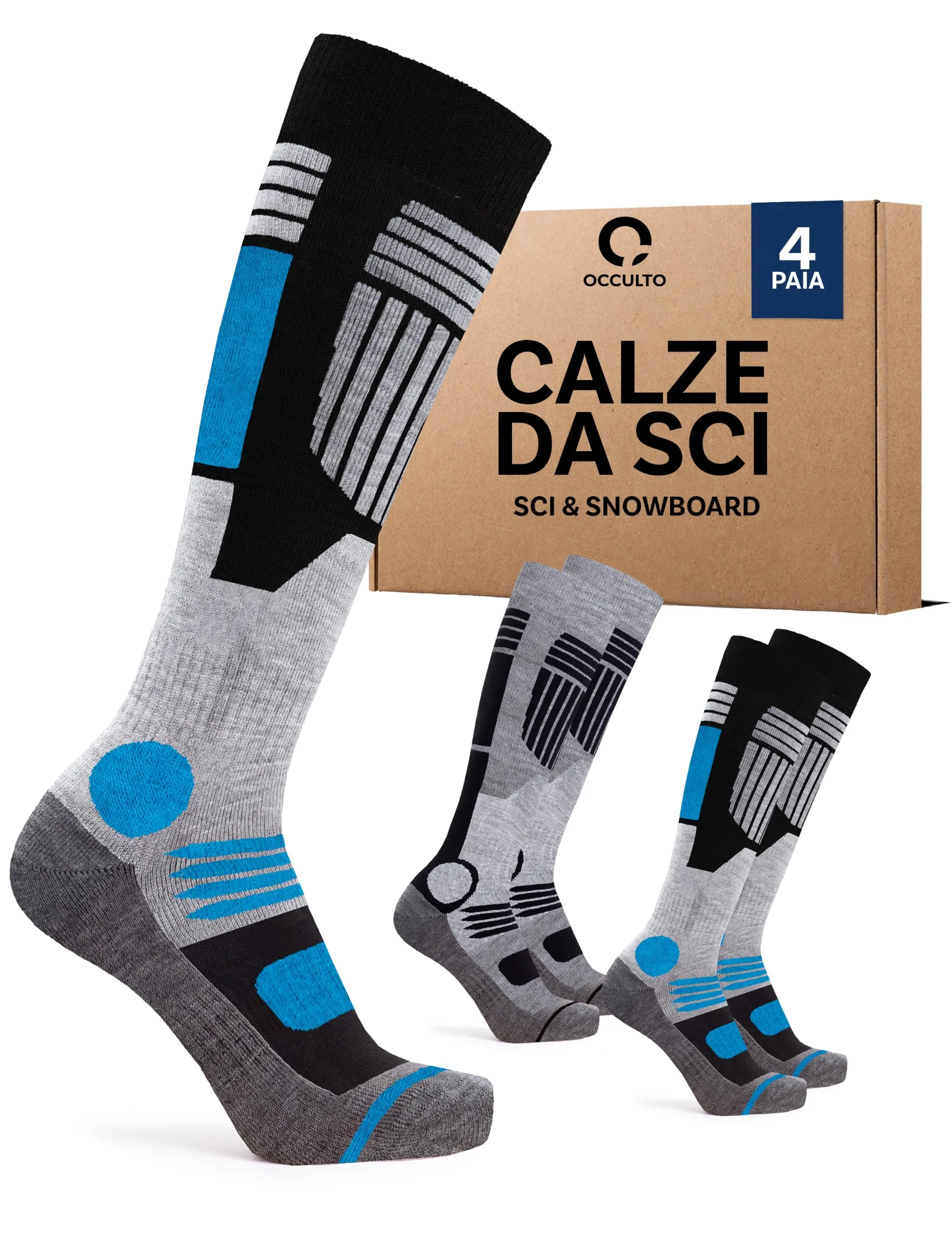 Occulto Calze da Sci Uomo Felix, 4 Paia, Blu Nero, 39-42 - immagine 1