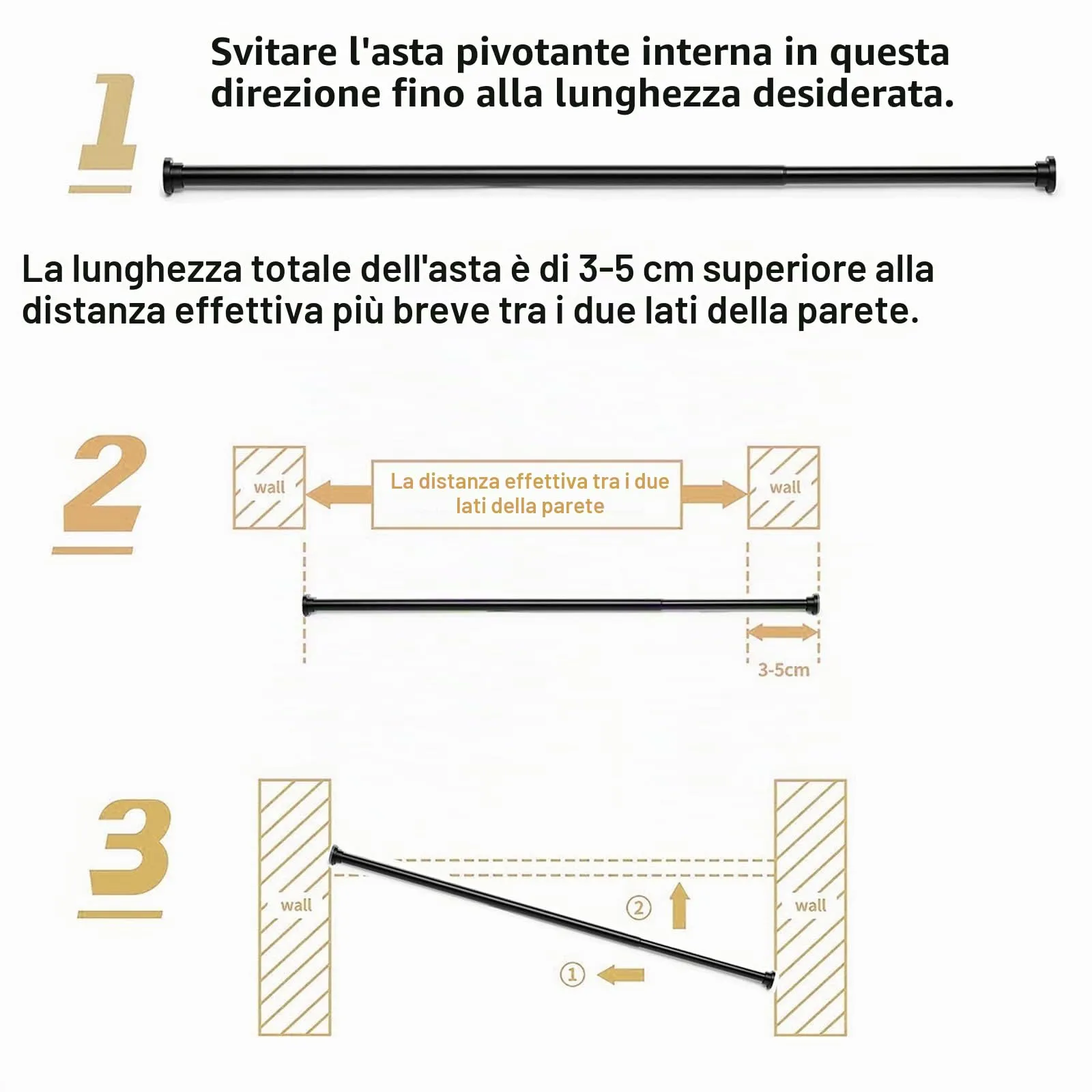 GDEVKHN Bastone Tenda a Pressione Estensibile, 85-160 cm, Ø25 mm, Nero - immagine 6
