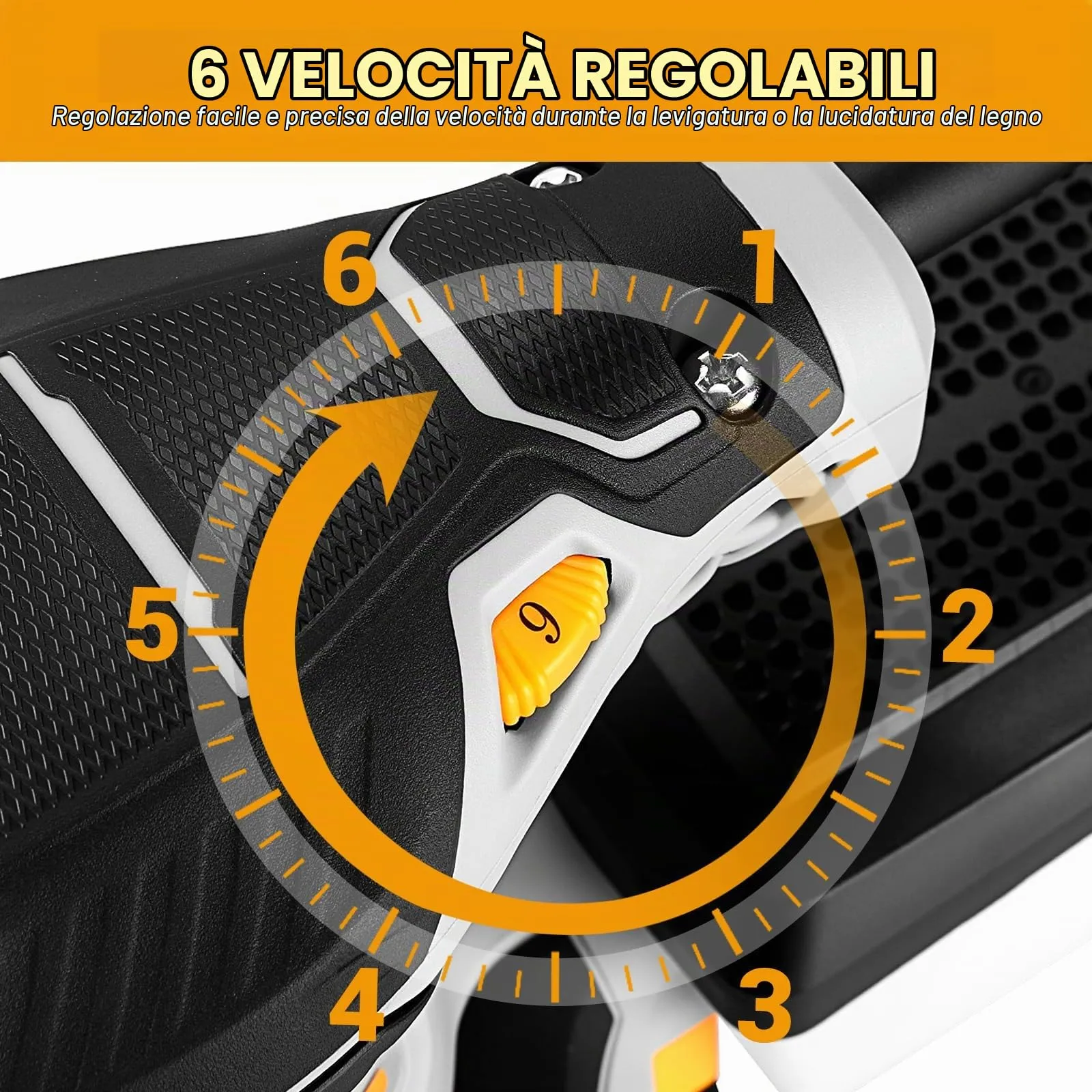 DEKOPRO Levigatrice Orbitale 300W, 6 velocità, 14000RPM, 125mm, DKOS30A125Y - immagine 5