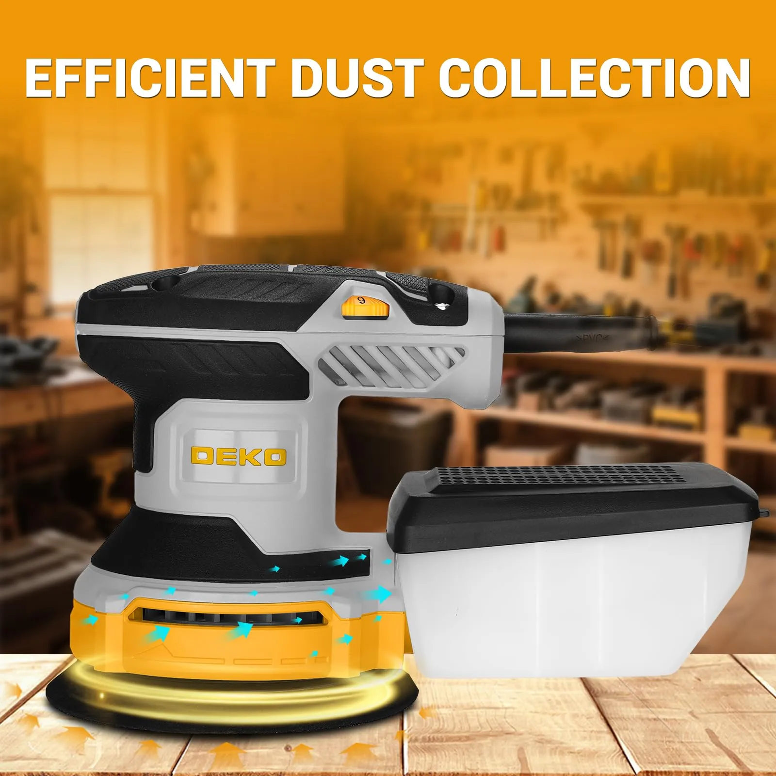 DEKOPRO Levigatrice Orbitale 300W, 6 velocità, 14000RPM, 125mm, DKOS30A125Y - immagine 6