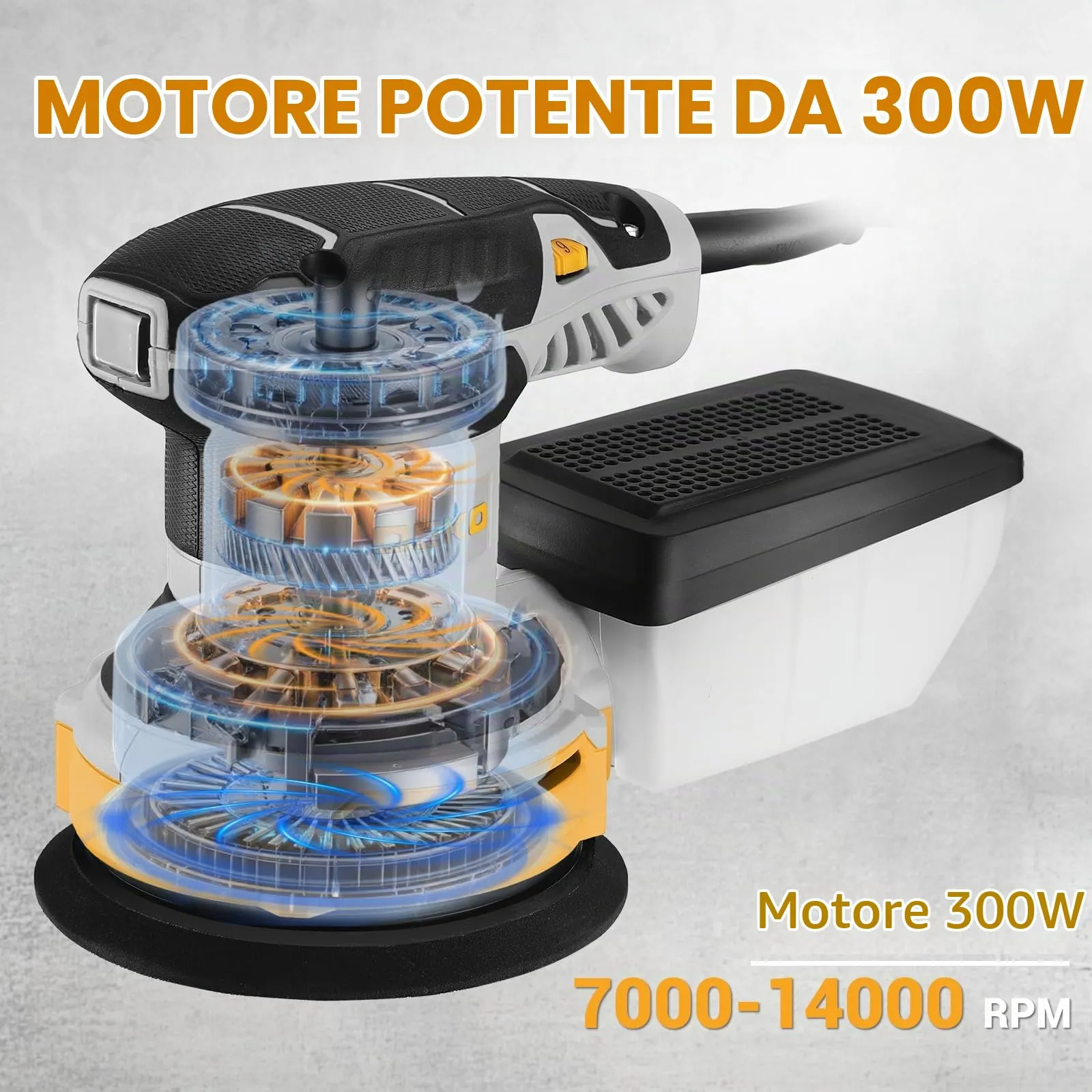 DEKOPRO Levigatrice Orbitale 300W, 6 velocità, 14000RPM, 125mm, DKOS30A125Y - immagine 7