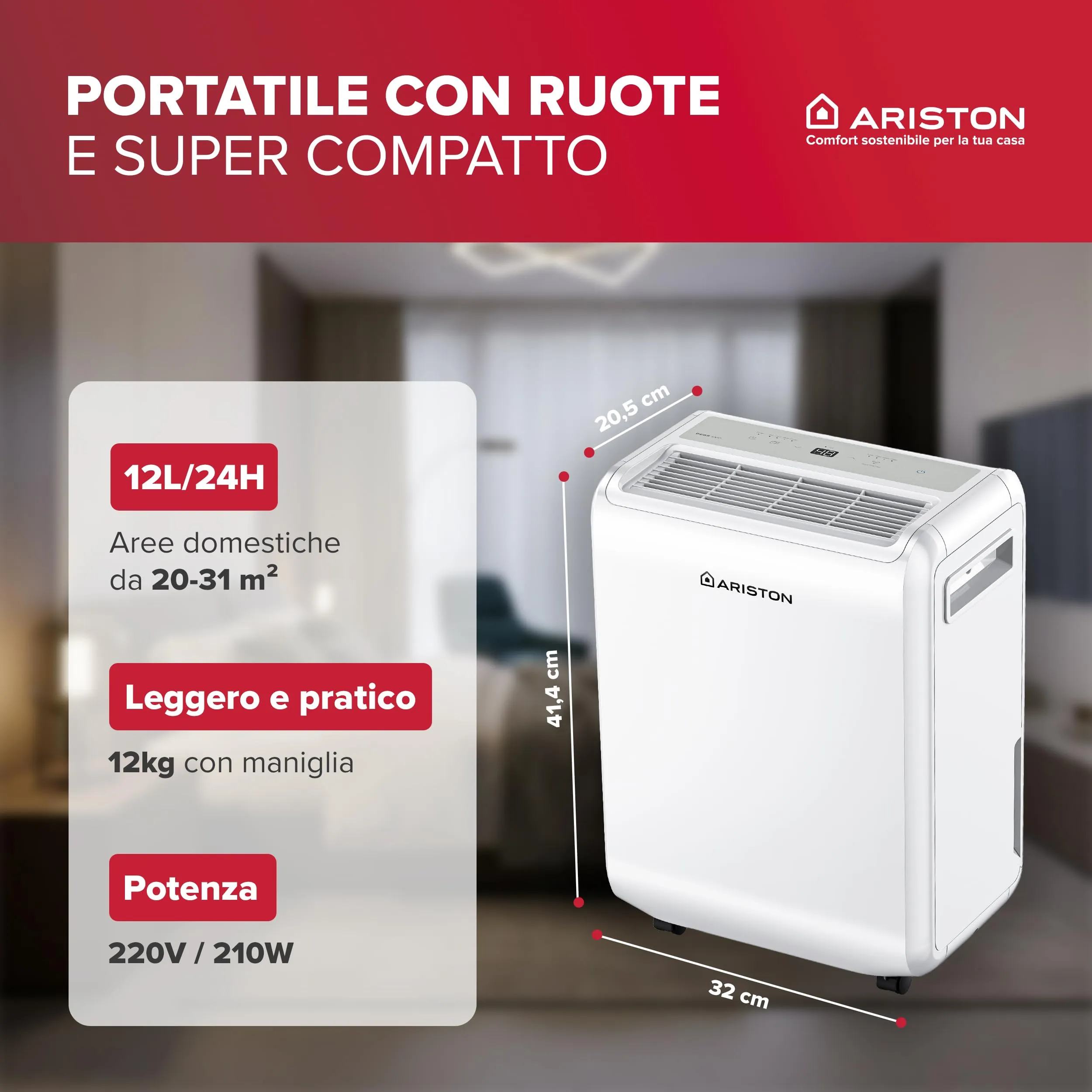 Ariston Deos Evo 12 Deumidificatore Portatile 12L - immagine 2