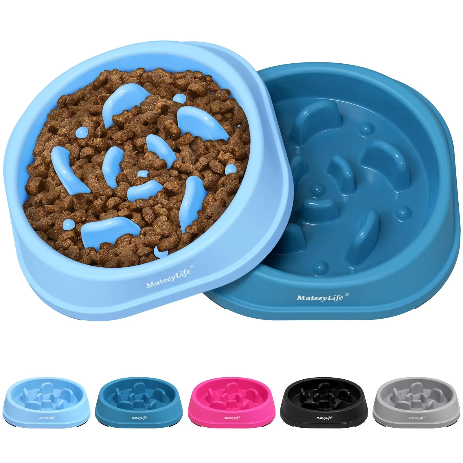 MateeyLife Ciotola Slow Feeder per Cani di Piccola Taglia, Blu Chiaro e Blu Scuro, 15,24 cm - immagine 1