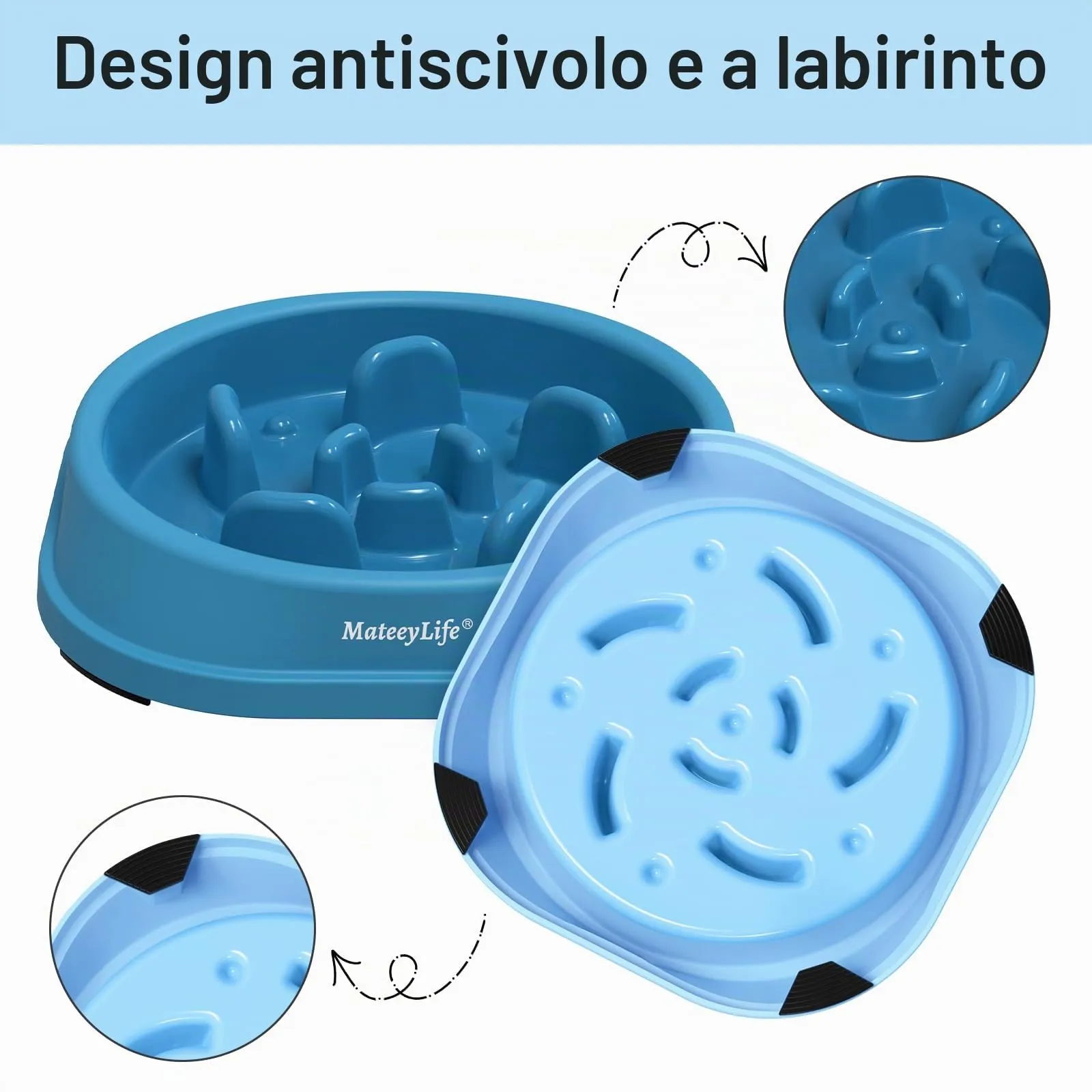 MateeyLife Ciotola Slow Feeder per Cani di Piccola Taglia, Blu Chiaro e Blu Scuro, 15,24 cm - immagine 4