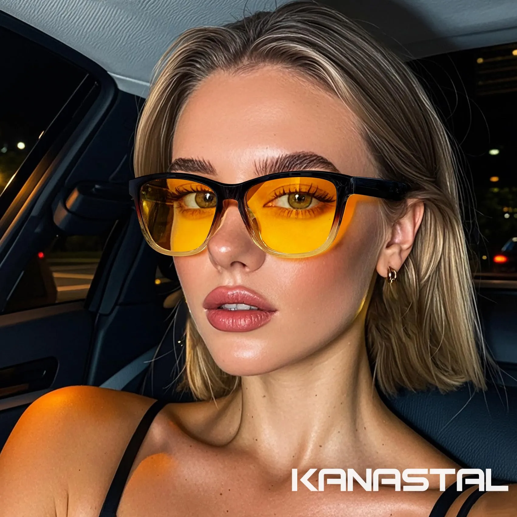 KANASTAL Occhiali Guida Notturna Unisex Lenti Gialle Montatura Marrone - immagine 2