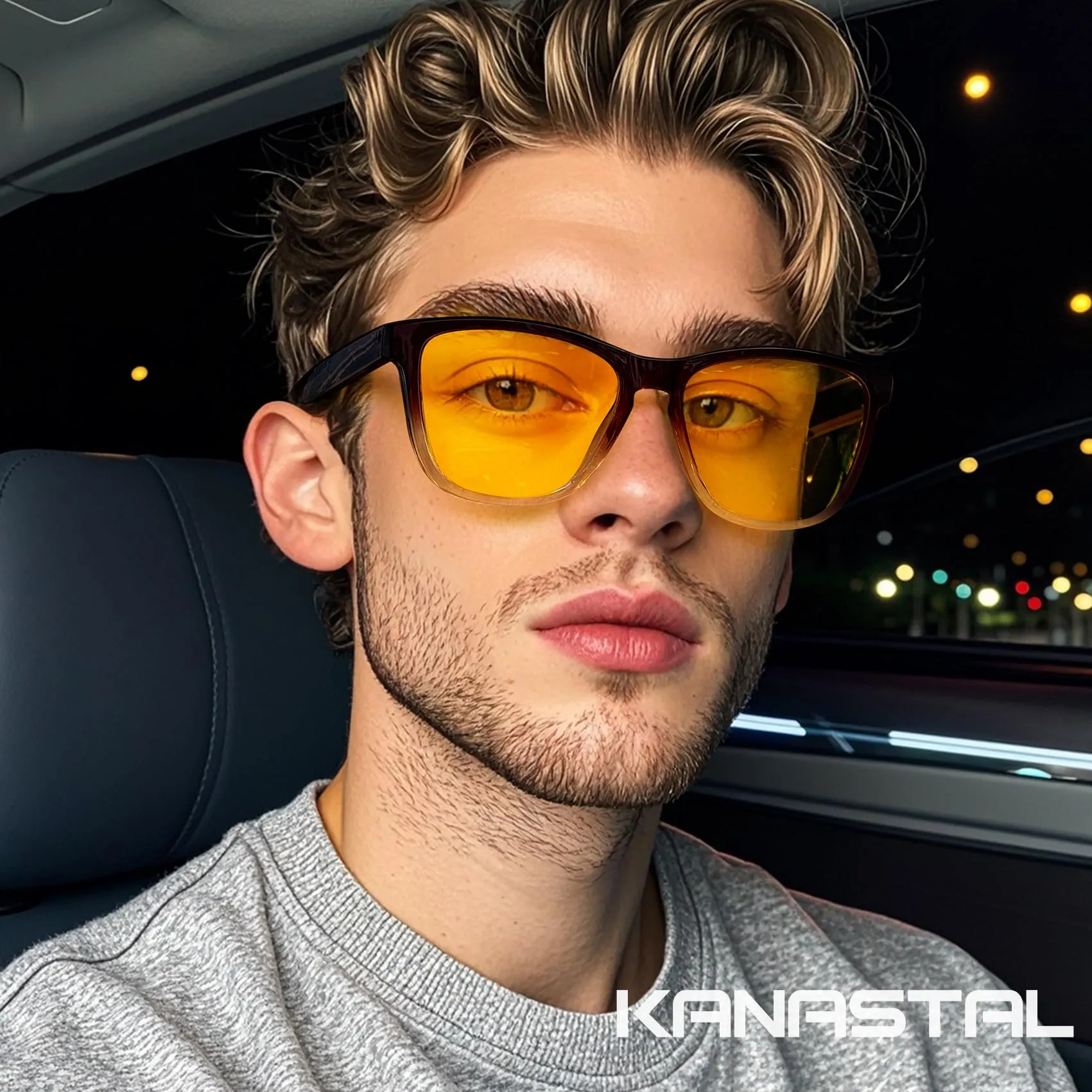 KANASTAL Occhiali Guida Notturna Unisex Lenti Gialle Montatura Marrone - immagine 3