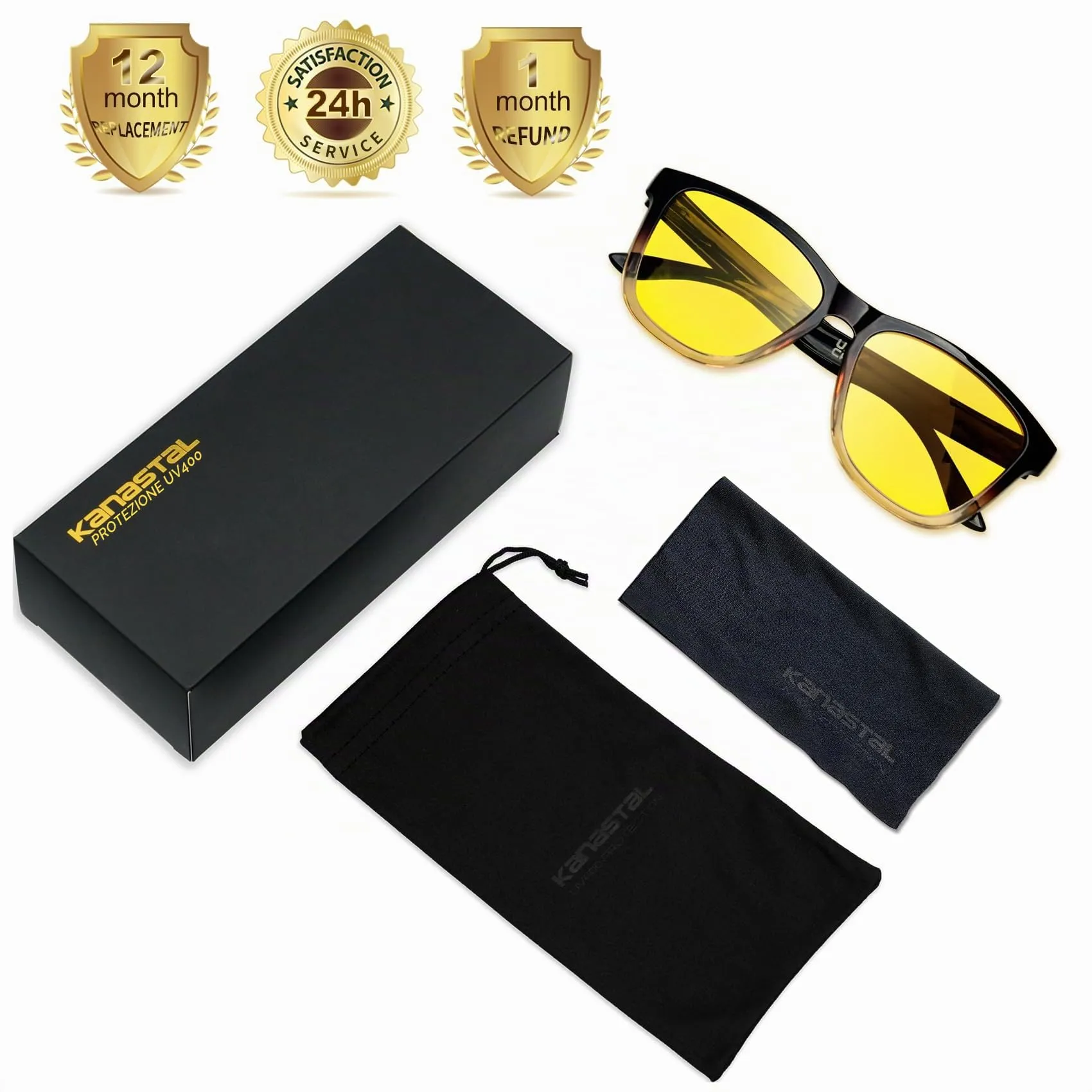 KANASTAL Occhiali Guida Notturna Unisex Lenti Gialle Montatura Marrone - immagine 6